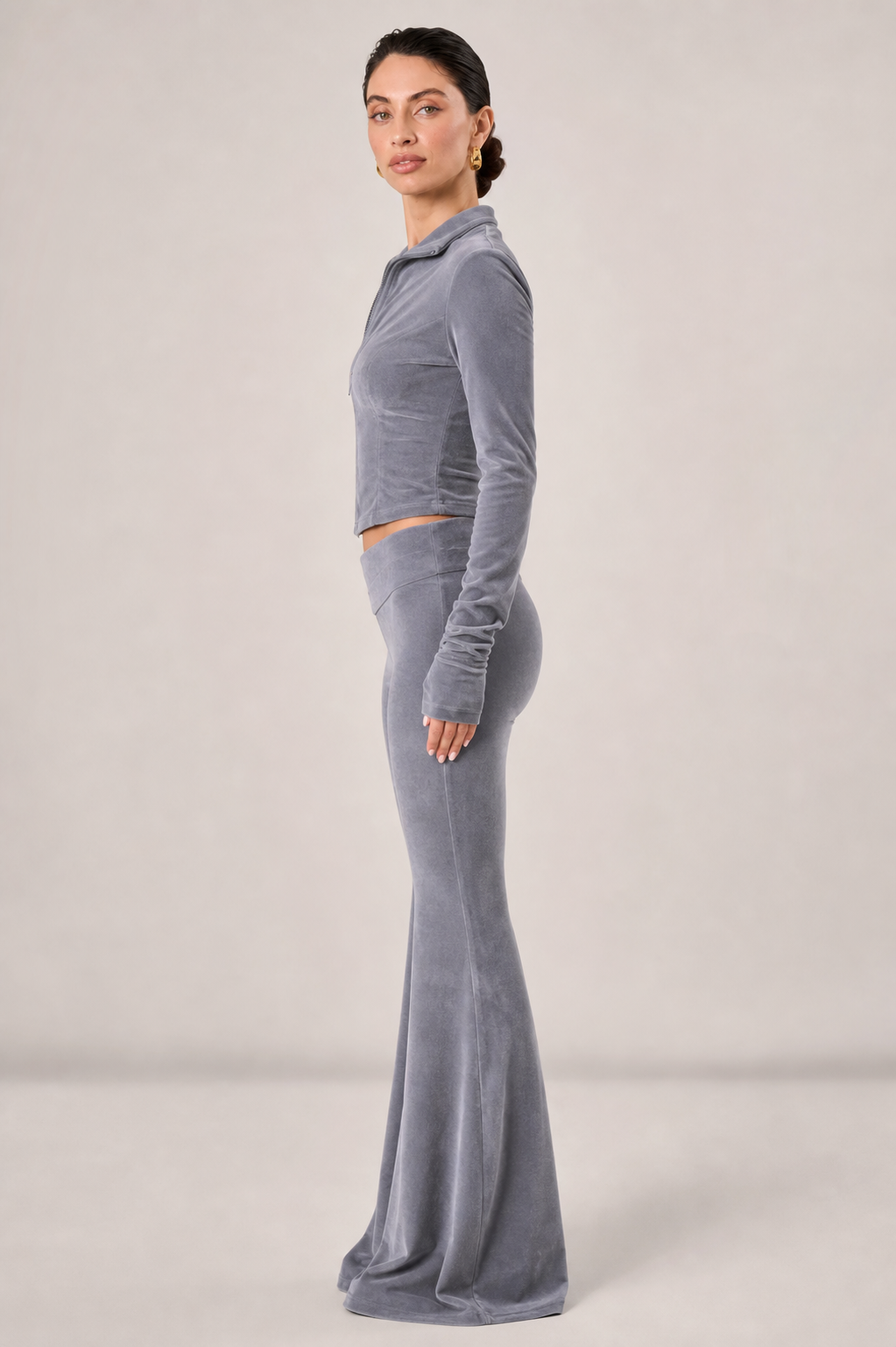 Jools Velvet Zip Jacket and Flared Trousers Set