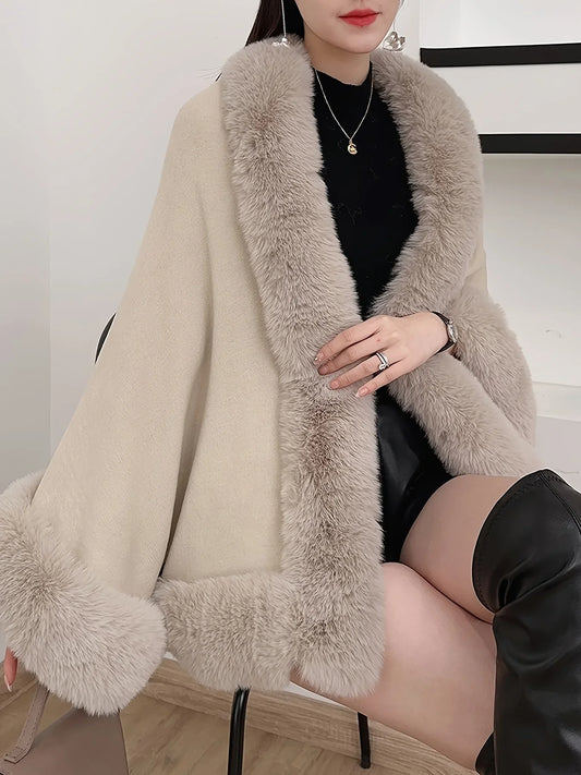 Bess Faux Fur Collar Batwing Sleeve Knit Cardigan