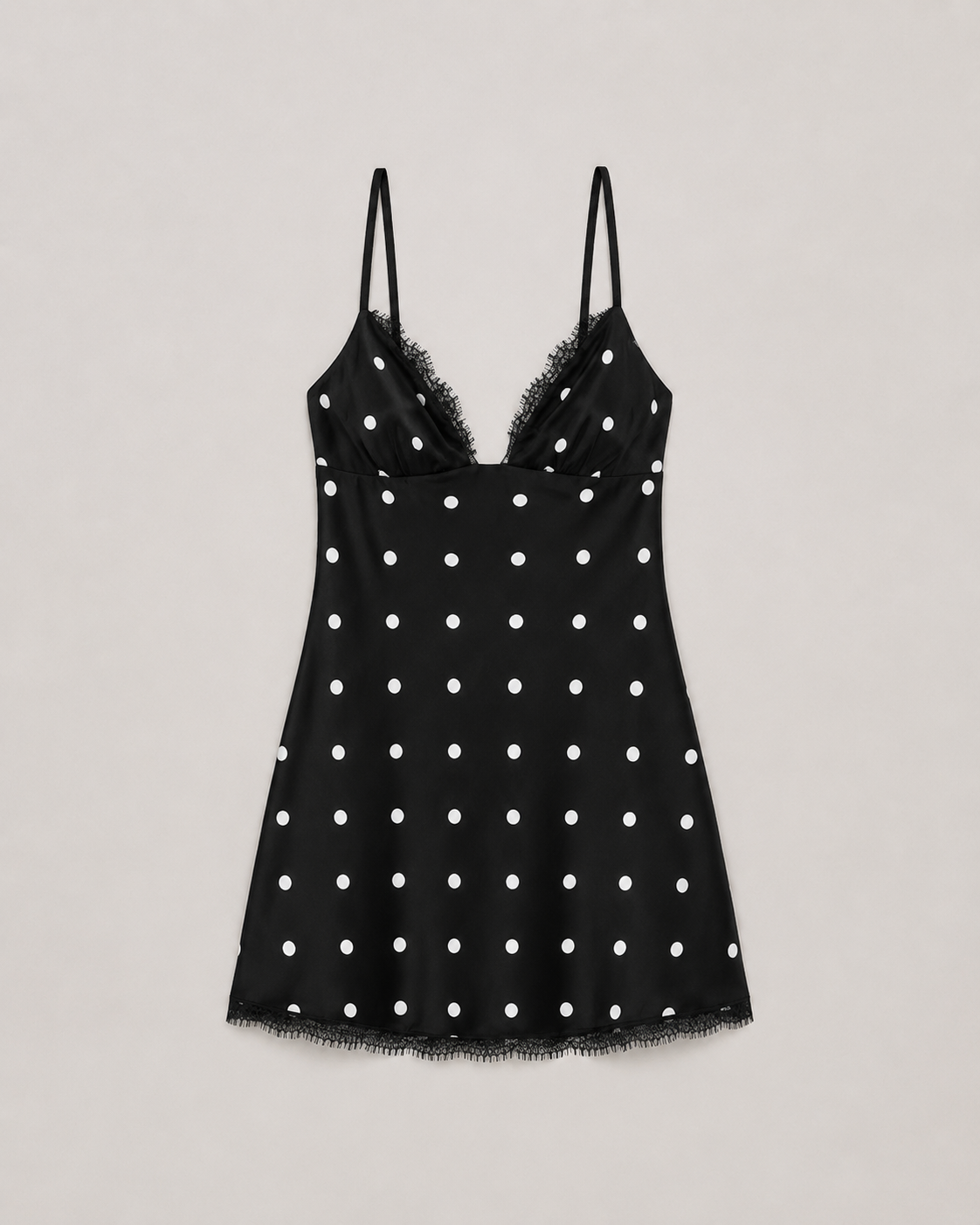 Mimi Polka Dot Satin Cami Mini Dress with Lace Trim