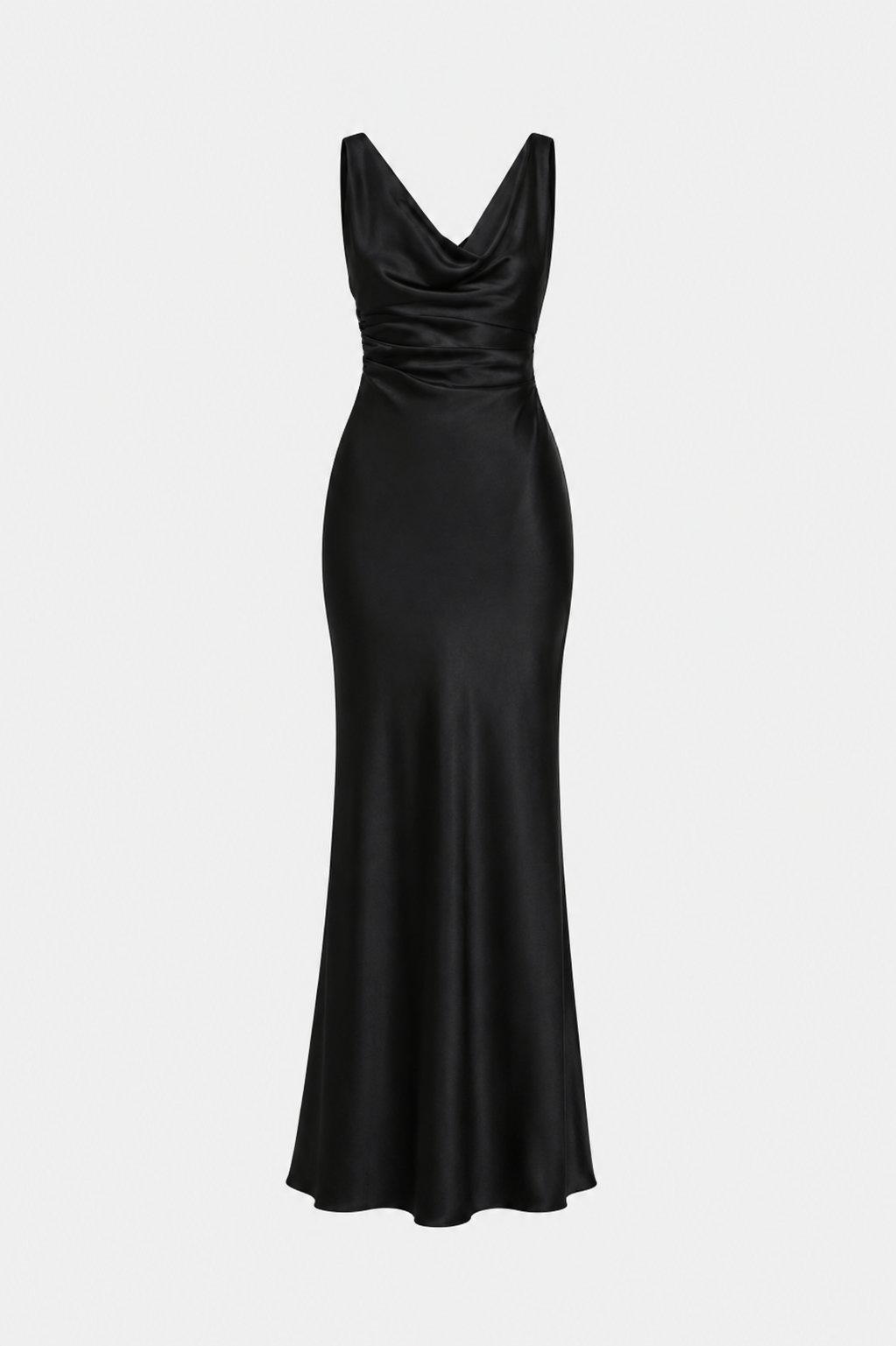 Willa Satin Cowl Neck Scoop Back Maxi Dress in Black