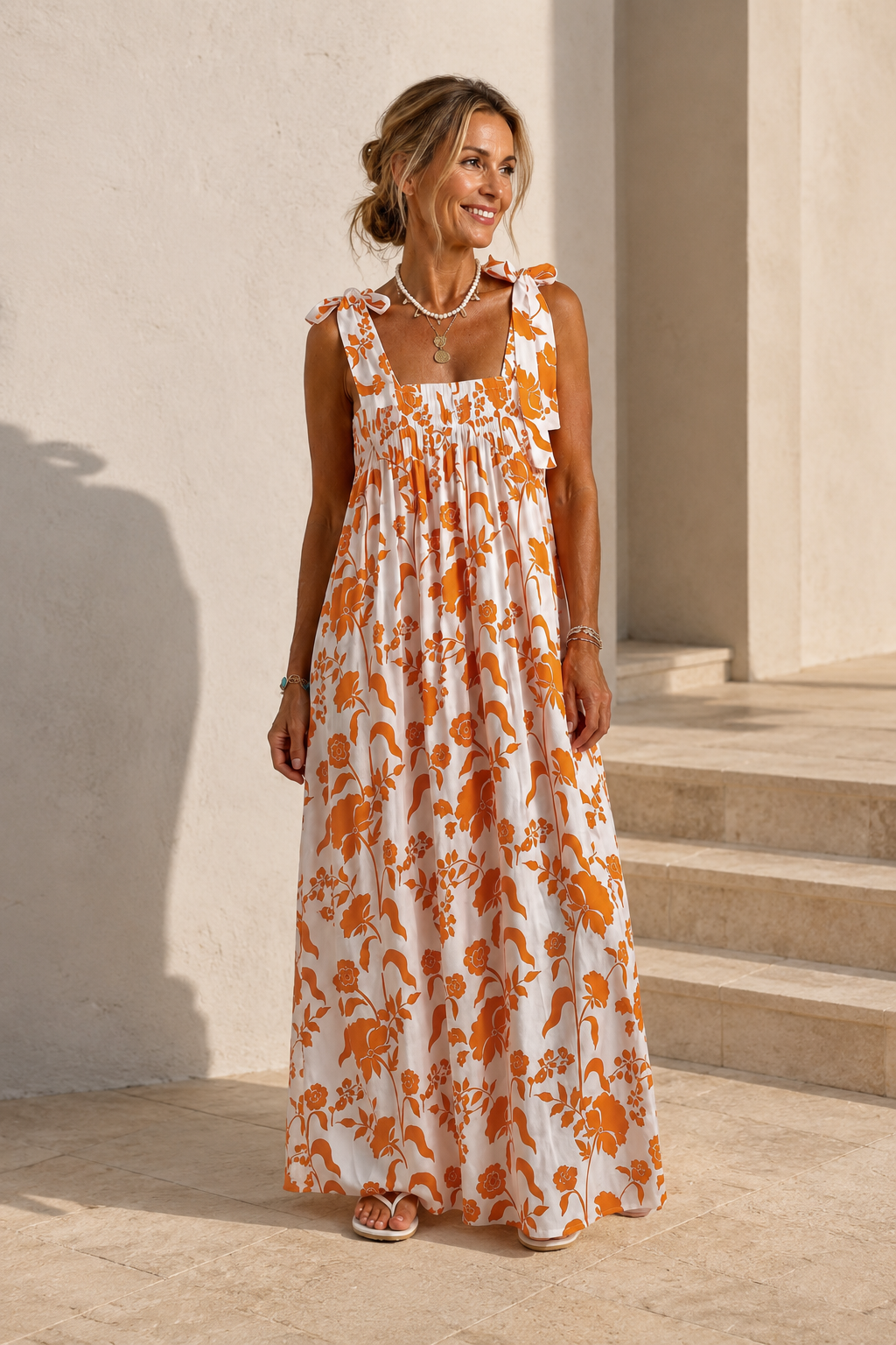 Romy Square Neck Tie Strap Boho Print Maxi Dress