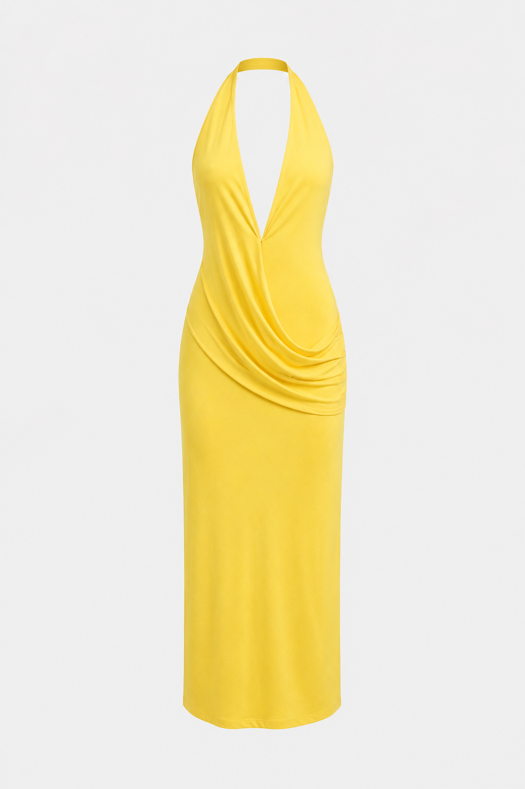 Honor Halter Deep V Backless Draped Split Maxi Dress