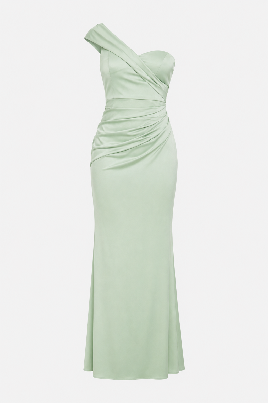 Lettie One Shoulder Satin Mermaid Prom Dress in Light Green