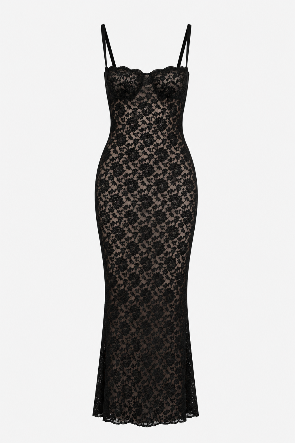 Raven Sheer Cut-Out Strappy Bodycon Maxi Dress in Black