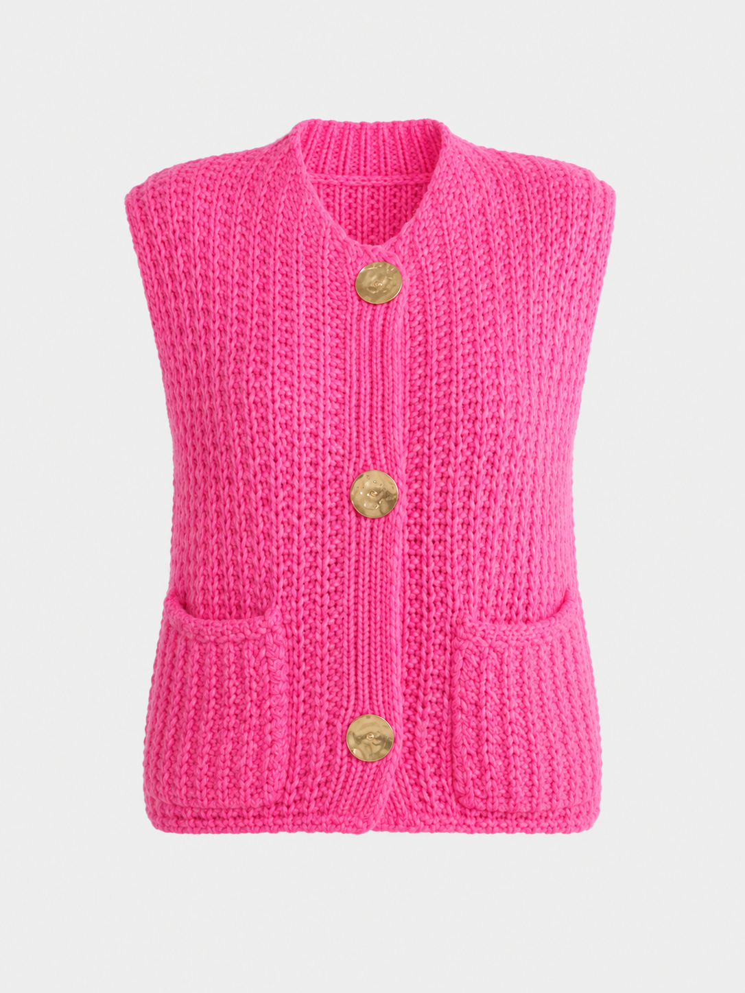 Nancy Sleeveless Crochet Knit Button Cardigan Gilet