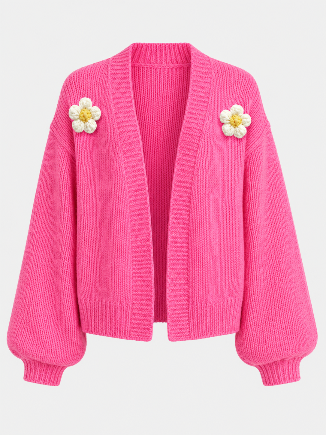 Heidi Flower Knit Lantern Sleeve Cardigan Jacket