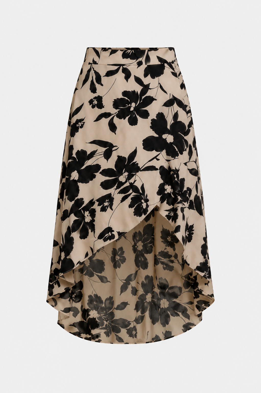 Fleur Asymmetric Ruffle Hem Floral Midi Skirt