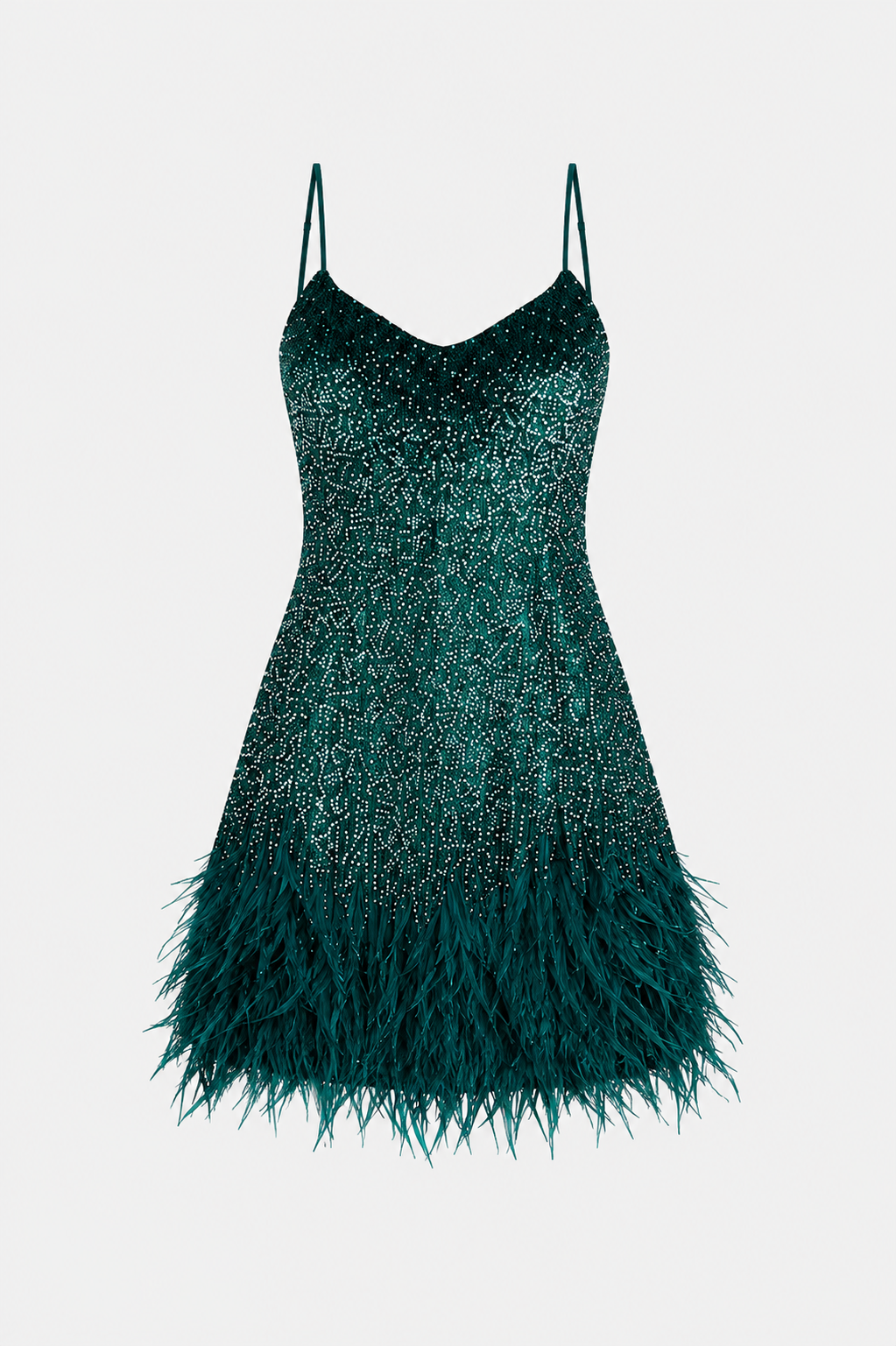 Celeste Sleeveless Sequin Feather Fringe Party Dress