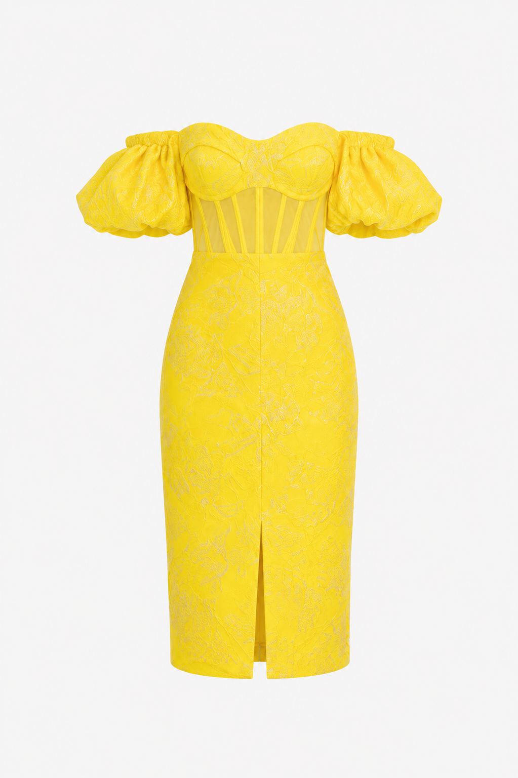 Marigold Ruffle Trim Sequin Jacquard Dress in Yellow