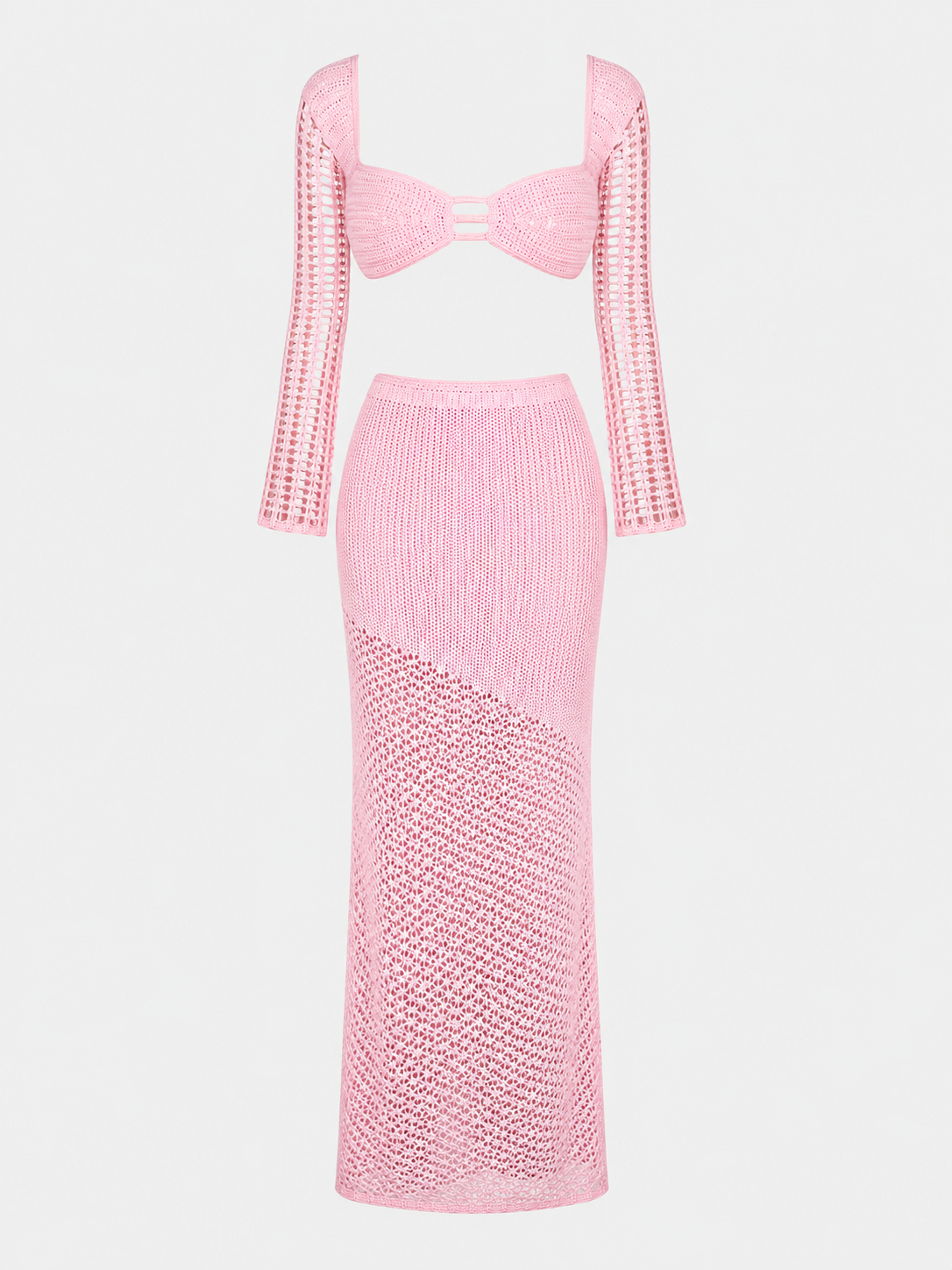 Suki Crochet Knit Crop Top and Midi Skirt Co-ord Set