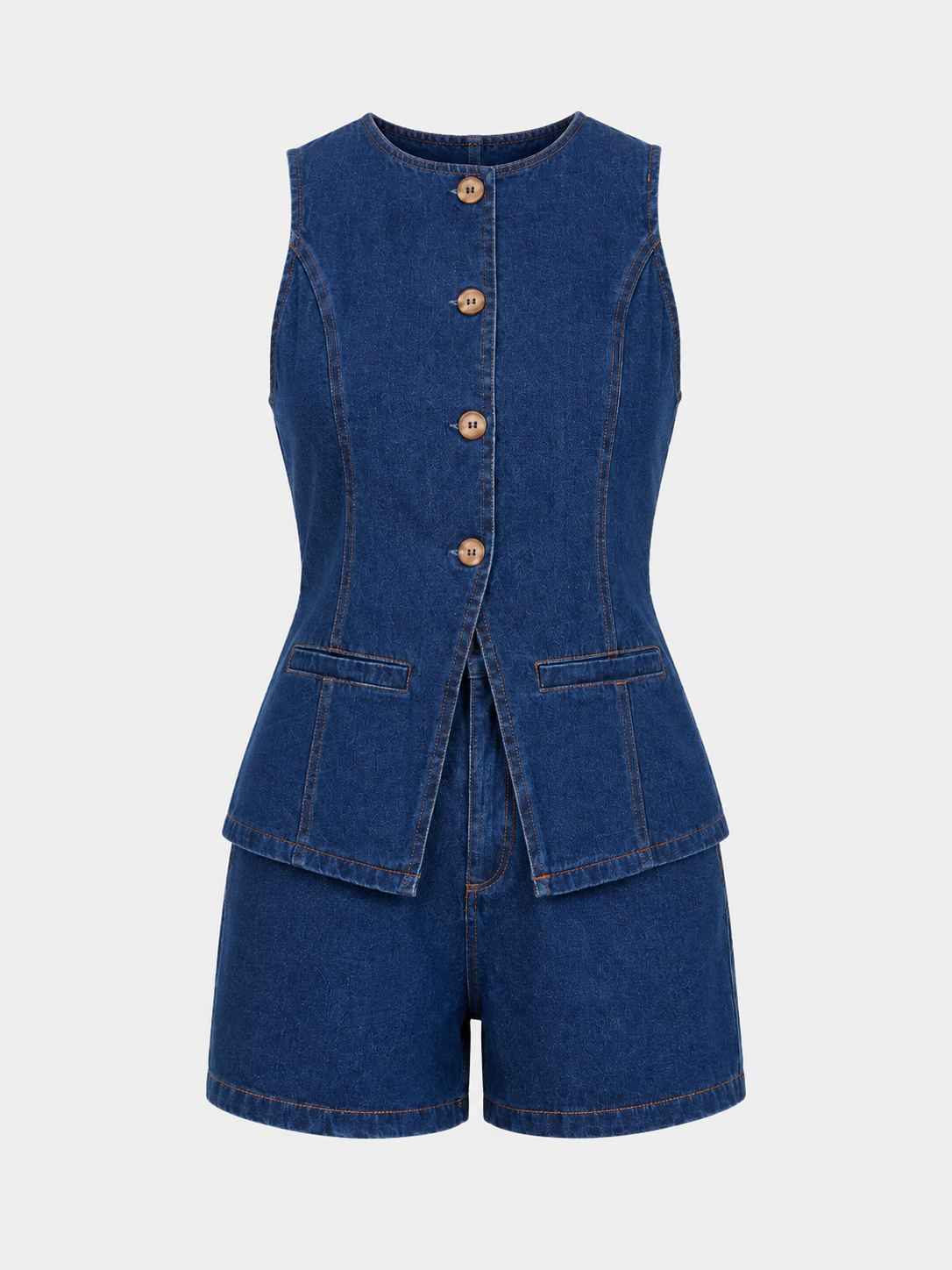 Cassia Waist Cinched Top and Denim Shorts Co-ord Set