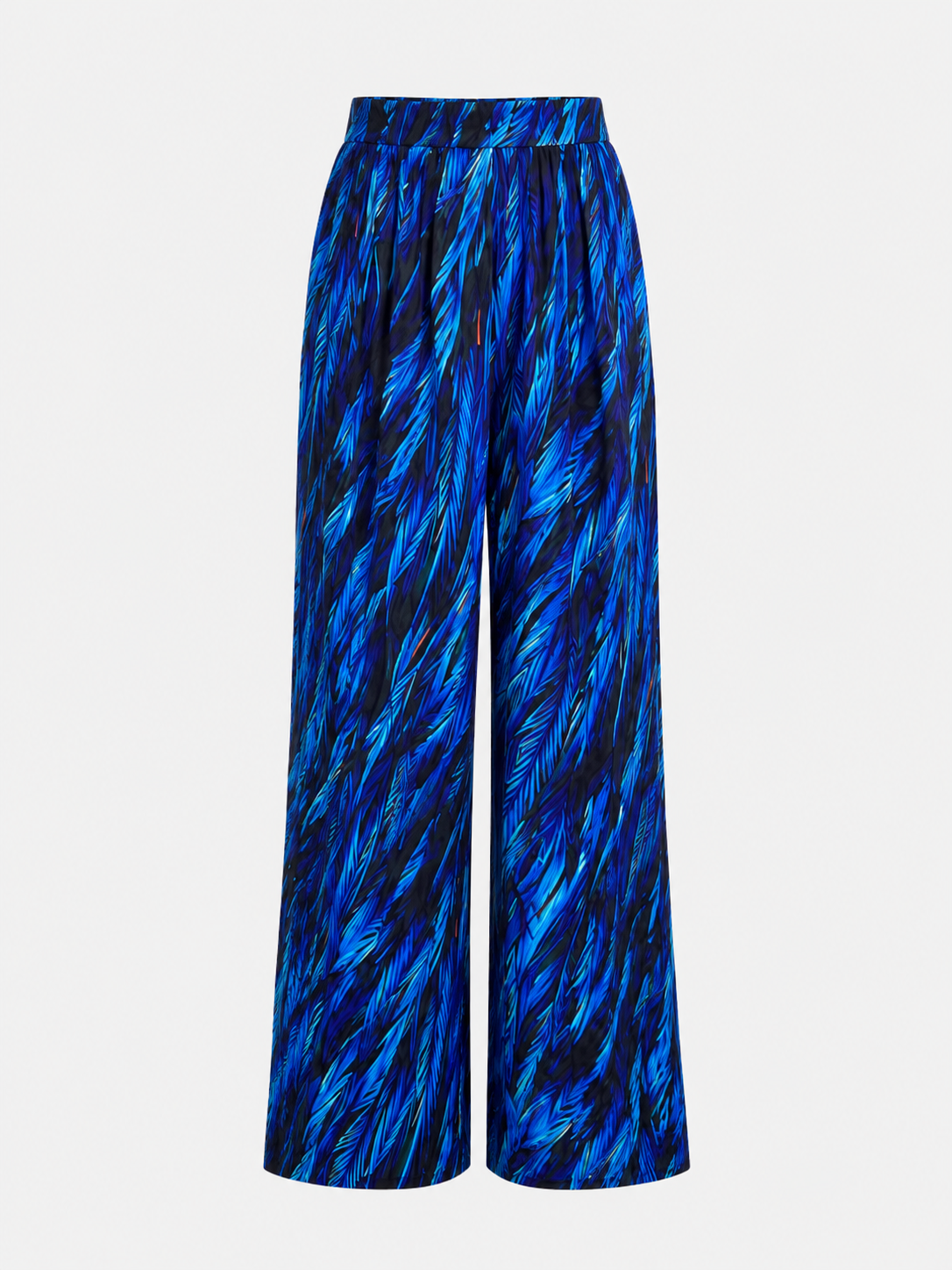 Isla Feather Print Sleeveless Wide Leg Jumpsuit in Blue
