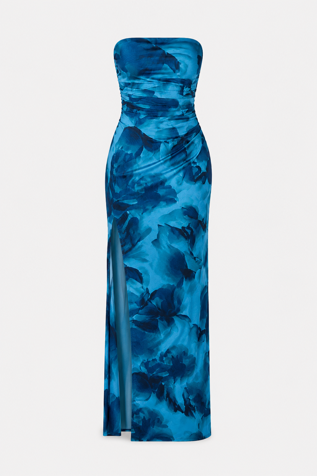 Kiki Strapless Tie Dye Print Hem Slit Midi Dress