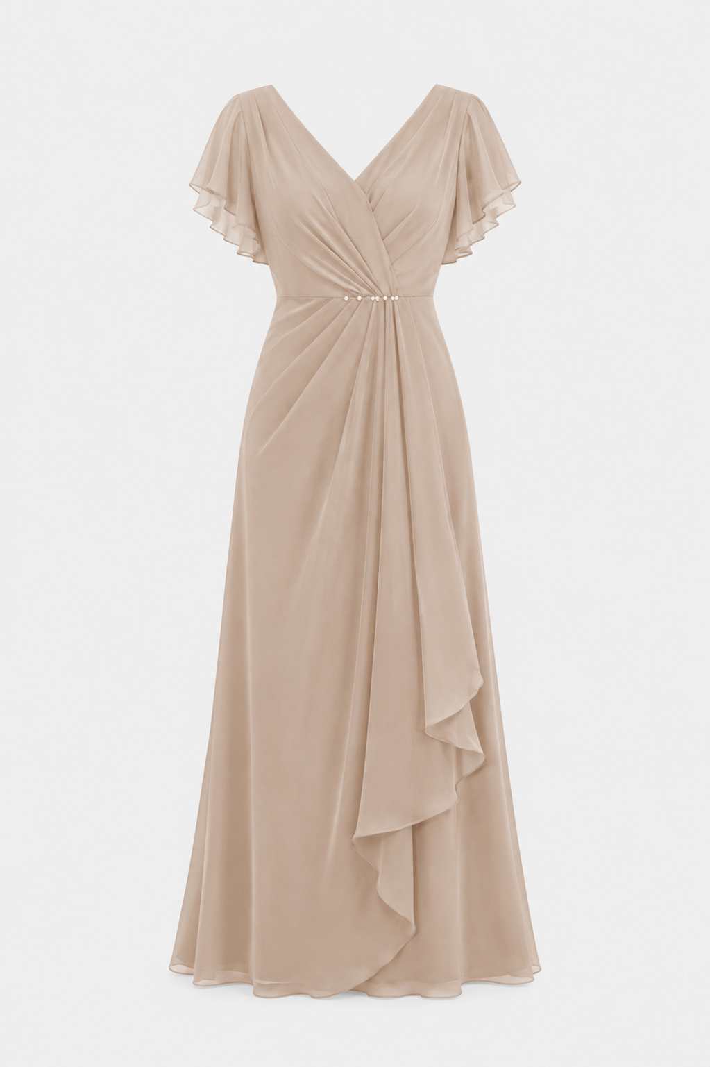 Beatrice Chiffon V-Neck Maxi Dress with Sleeves