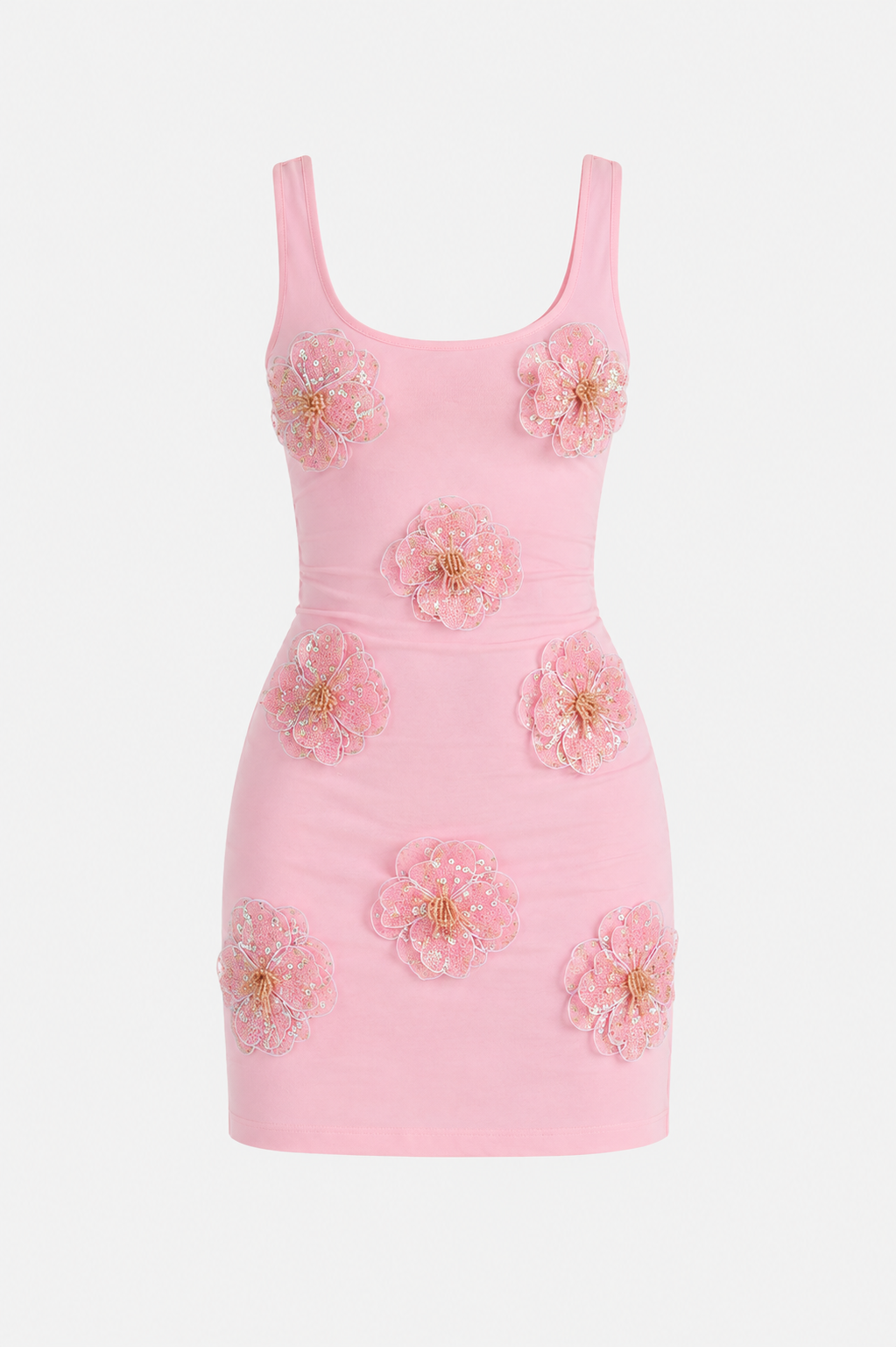 Goldie 3D Flower Sequin Tank Mini Dress in Pink