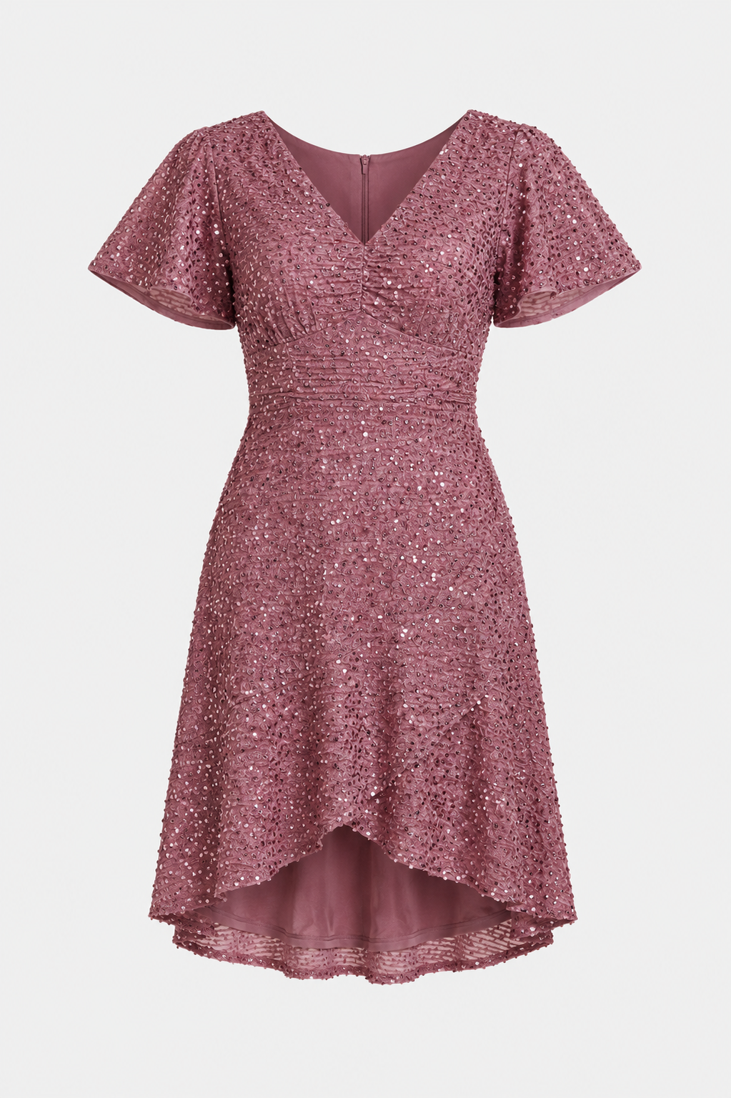 Winnie Ruffle Sleeve Deep V Sequin High Low Dress