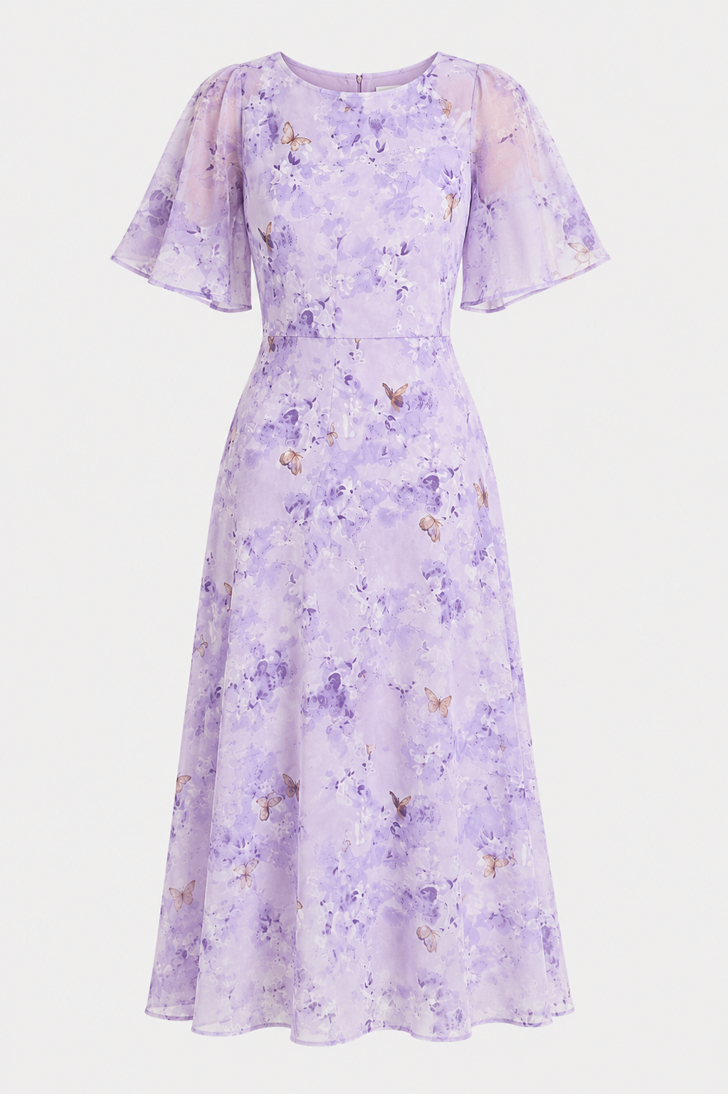 Violette Butterfly Print Batwing Mini Dress in Lavender