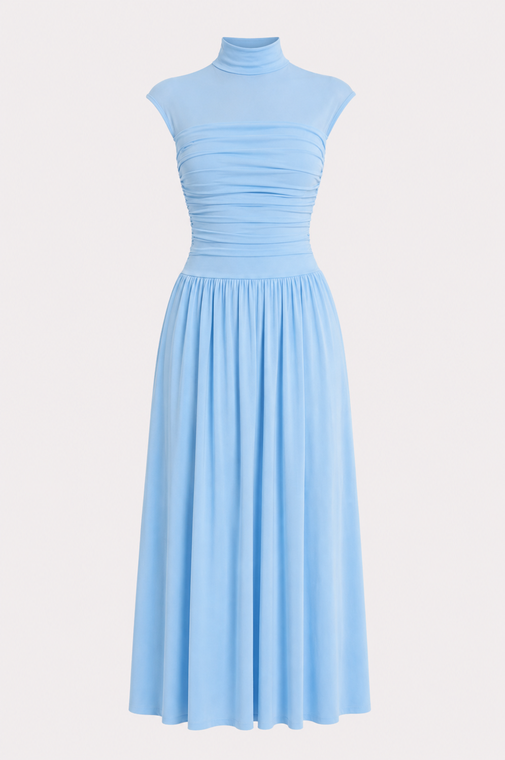 Pearl Long Sleeve Draped Fold Detail Maxi Dress in Blue
