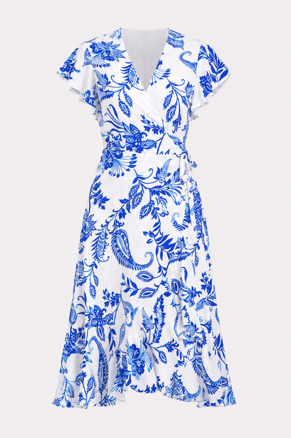 Flora Flutter Sleeve Lace-Up Print Midi Dress
