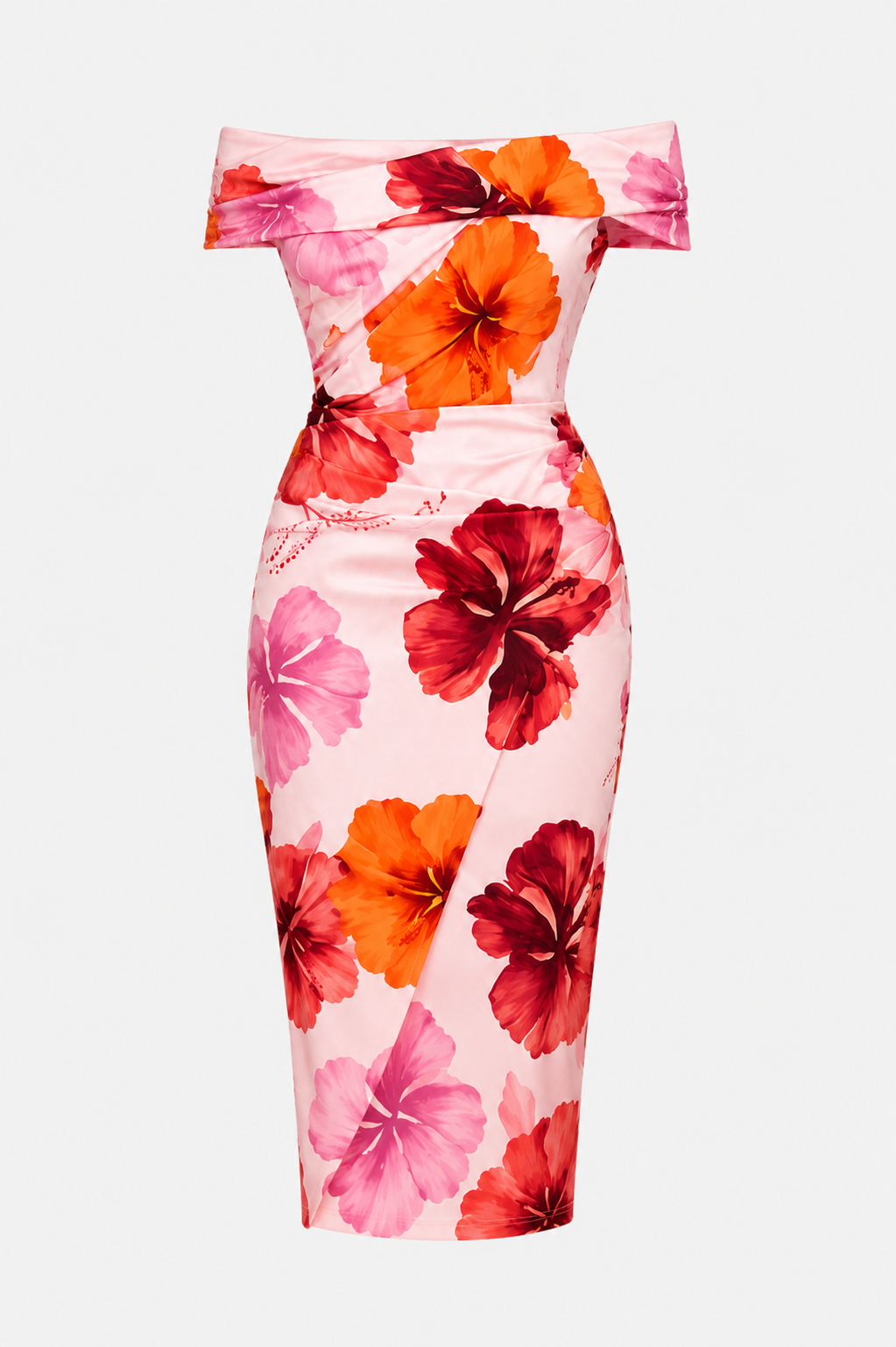 Celia Ruched Wrap Asymmetric Floral Midi Dress