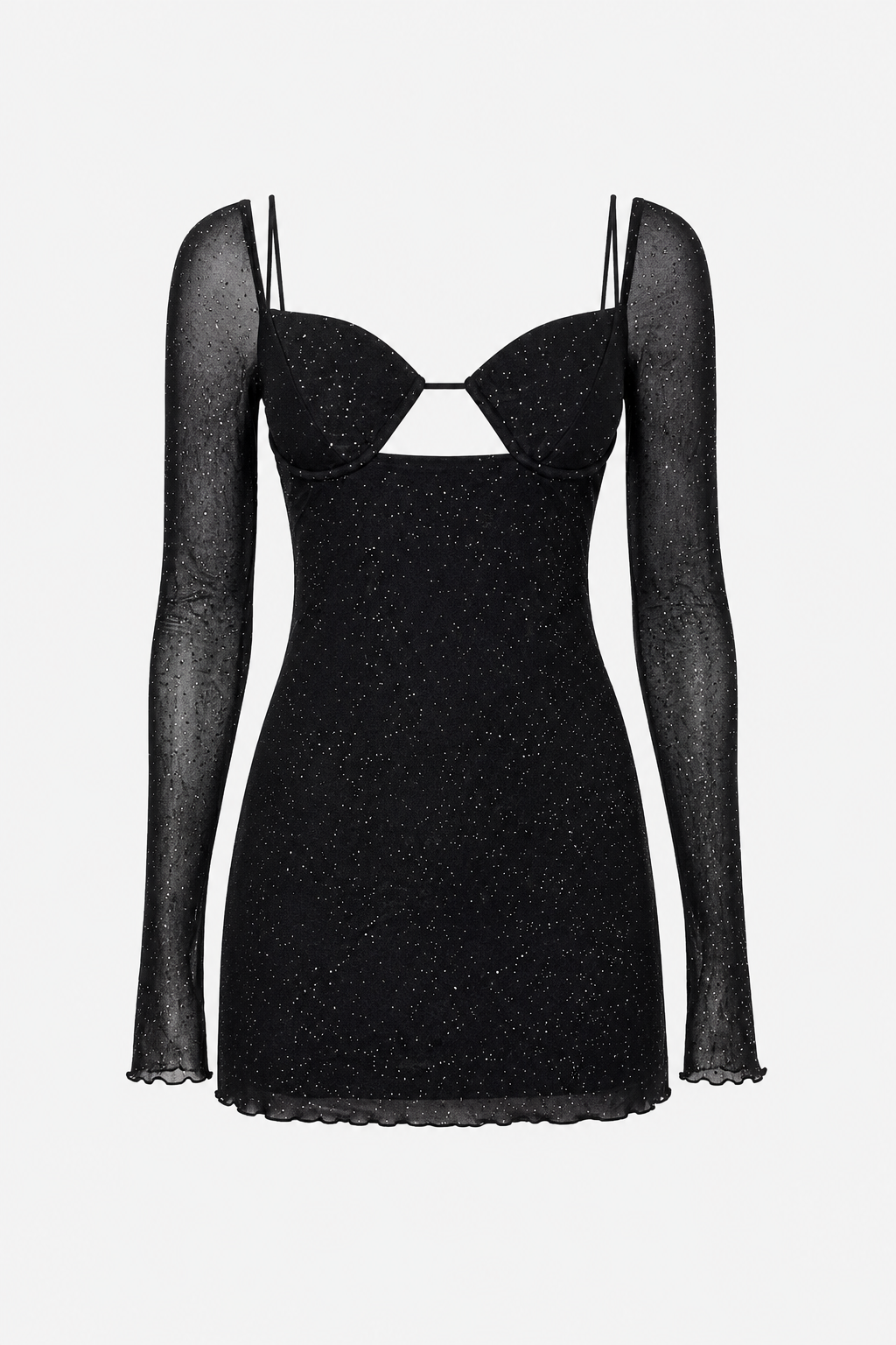 Liv Sparkle Mesh Sweetheart Cut-Out Mini Dress in Black