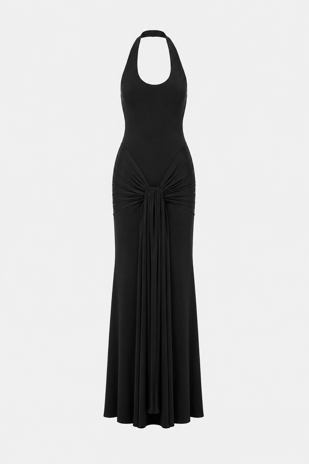 Callie Halter V Neck Draped Ruched Bodycon Maxi Dress