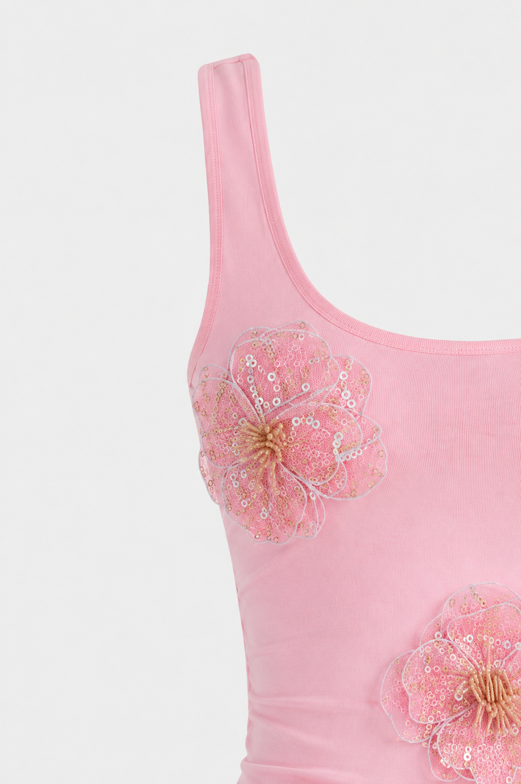 Goldie 3D Flower Sequin Tank Mini Dress in Pink