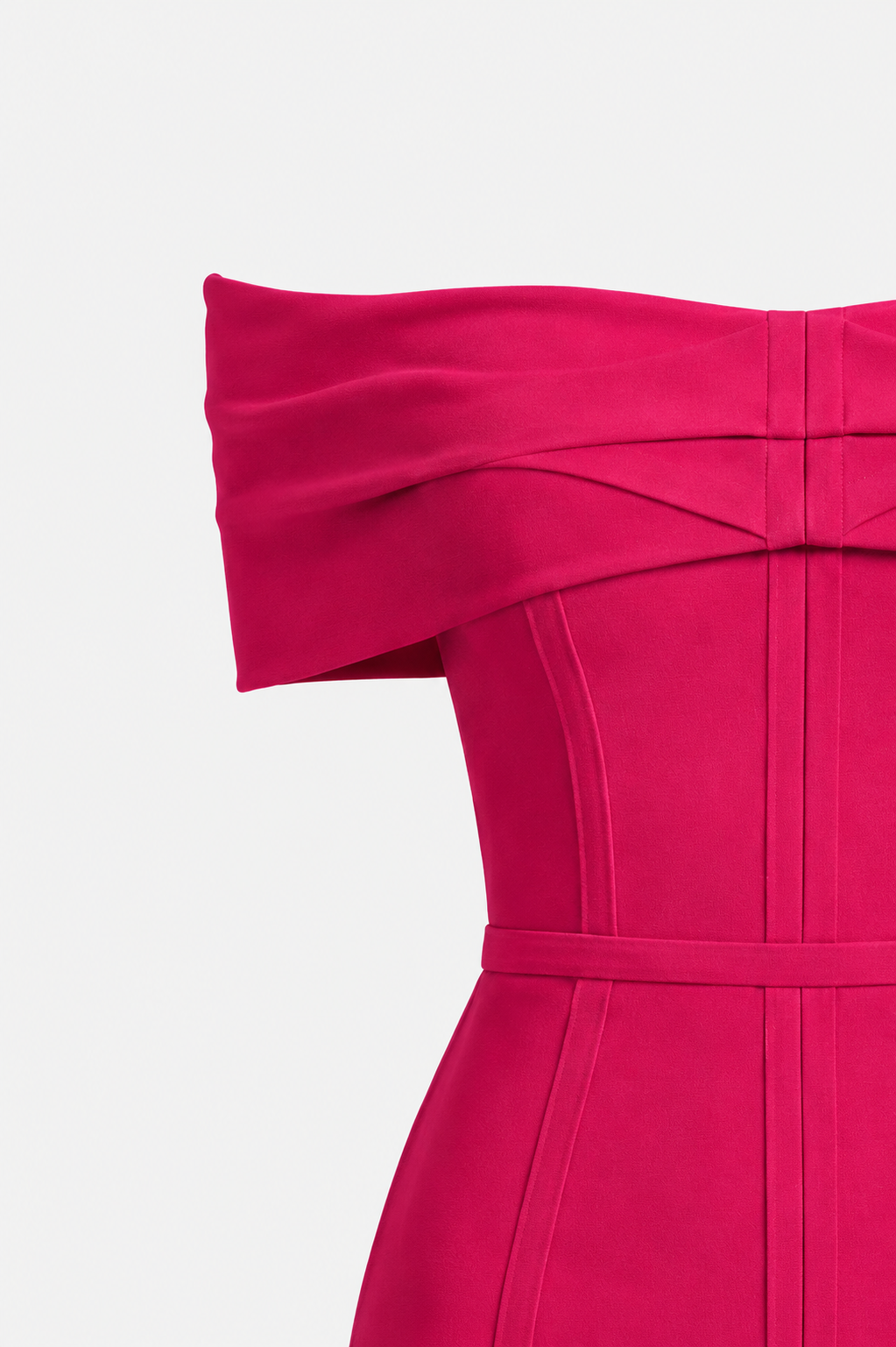 Nova Off Shoulder Bandage Bodycon Midi Dress in Fuchsia