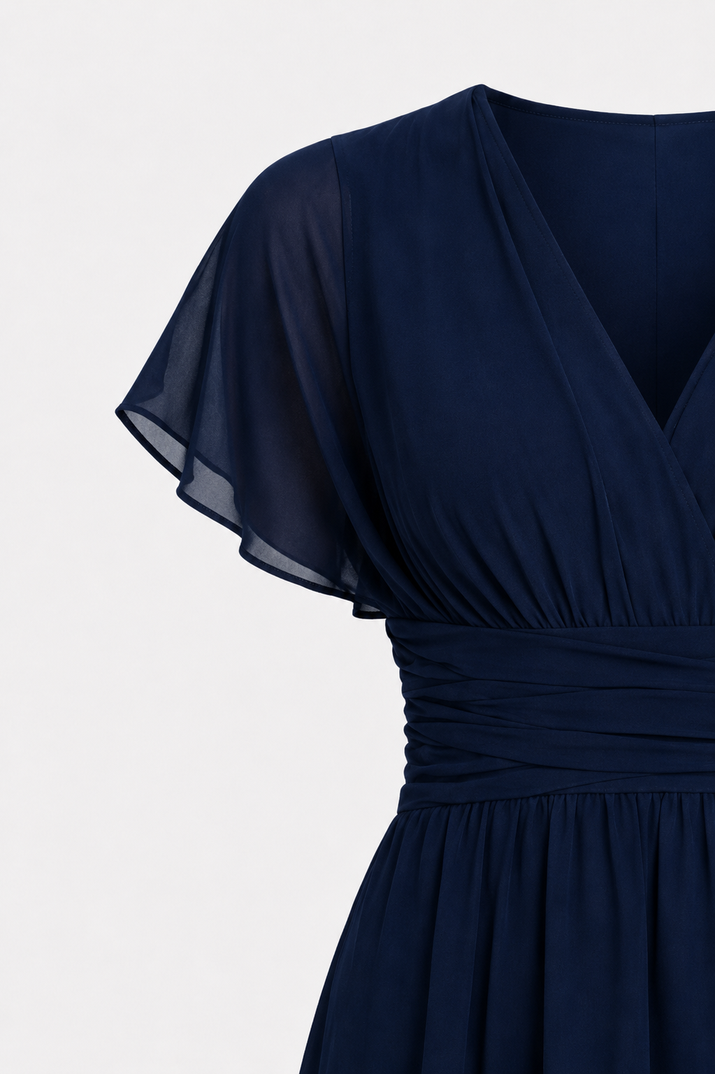 Adele Flutter Mesh Sleeve Chiffon Midi Dress in Navy