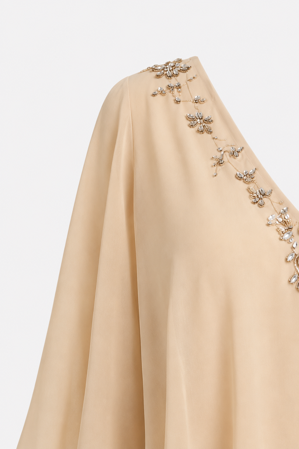 Constance Crystal Chiffon Tea Length Dress with Sleeves