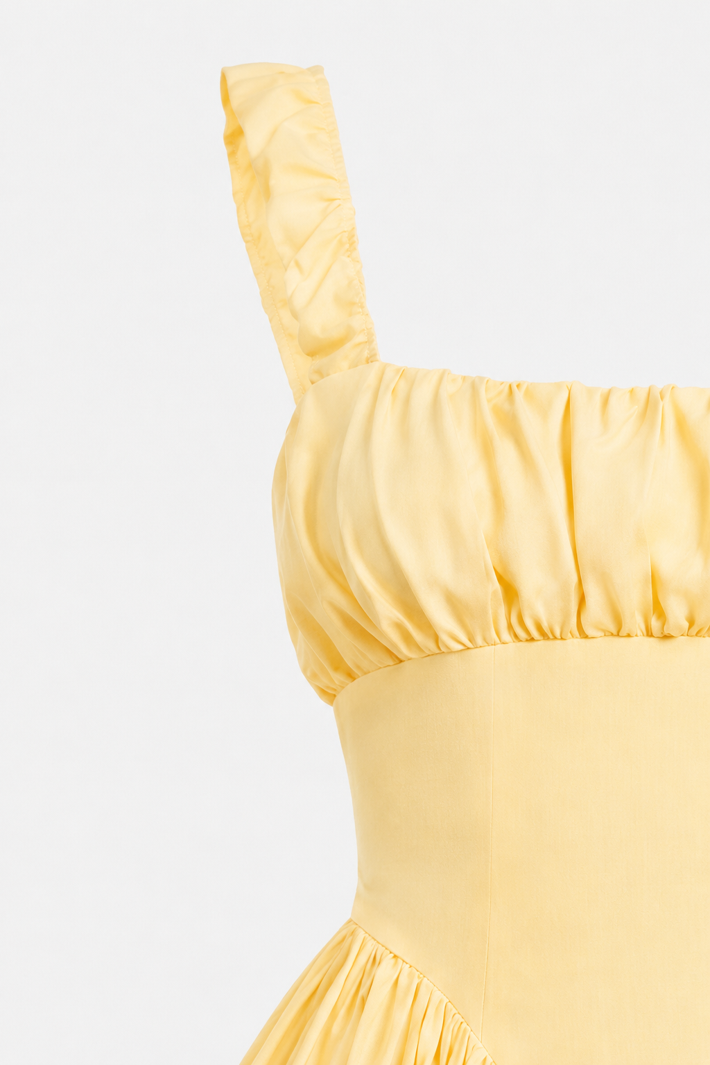 Juliet Satin Square Neck Backless Pleated Midi Dress in Yellow