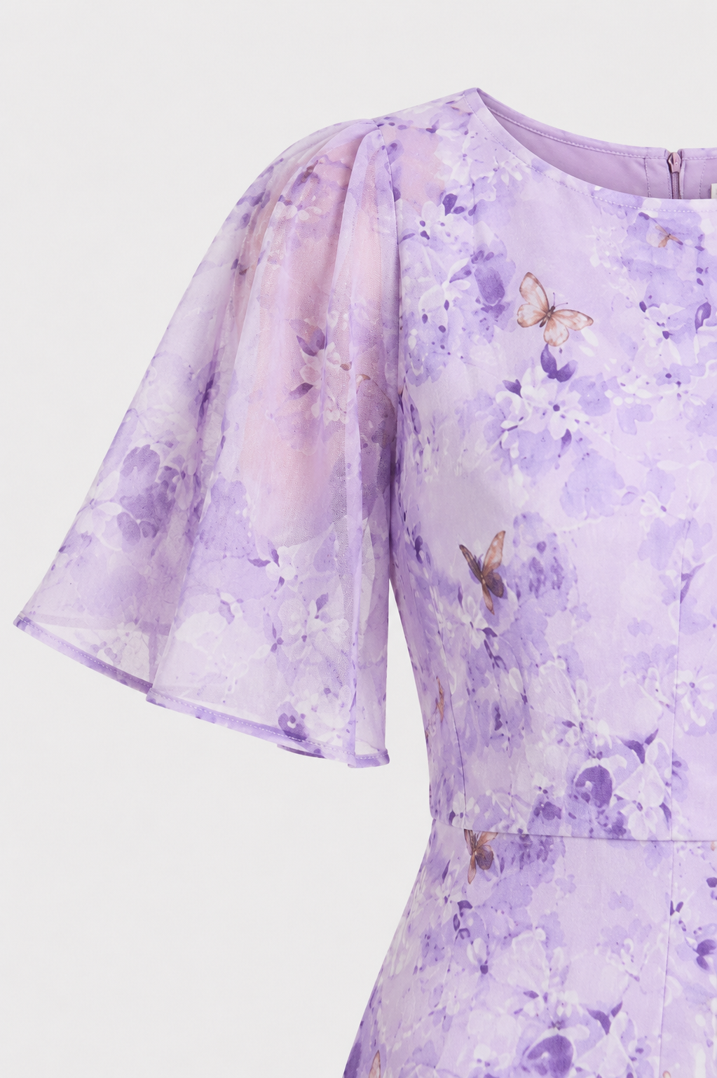 Violette Butterfly Print Batwing Mini Dress in Lavender