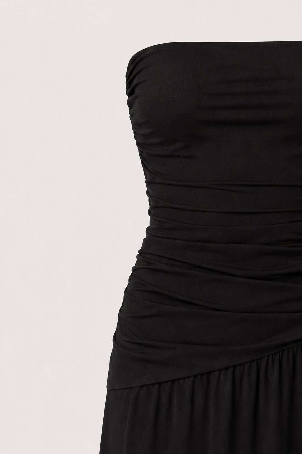Blythe Strapless Ruched Lace-Up Maxi Dress in Black