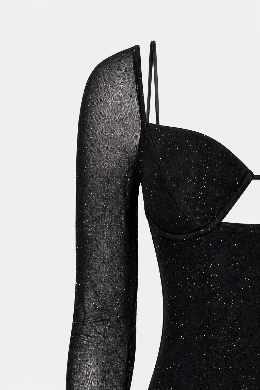 Liv Sparkle Mesh Sweetheart Cut-Out Mini Dress in Black