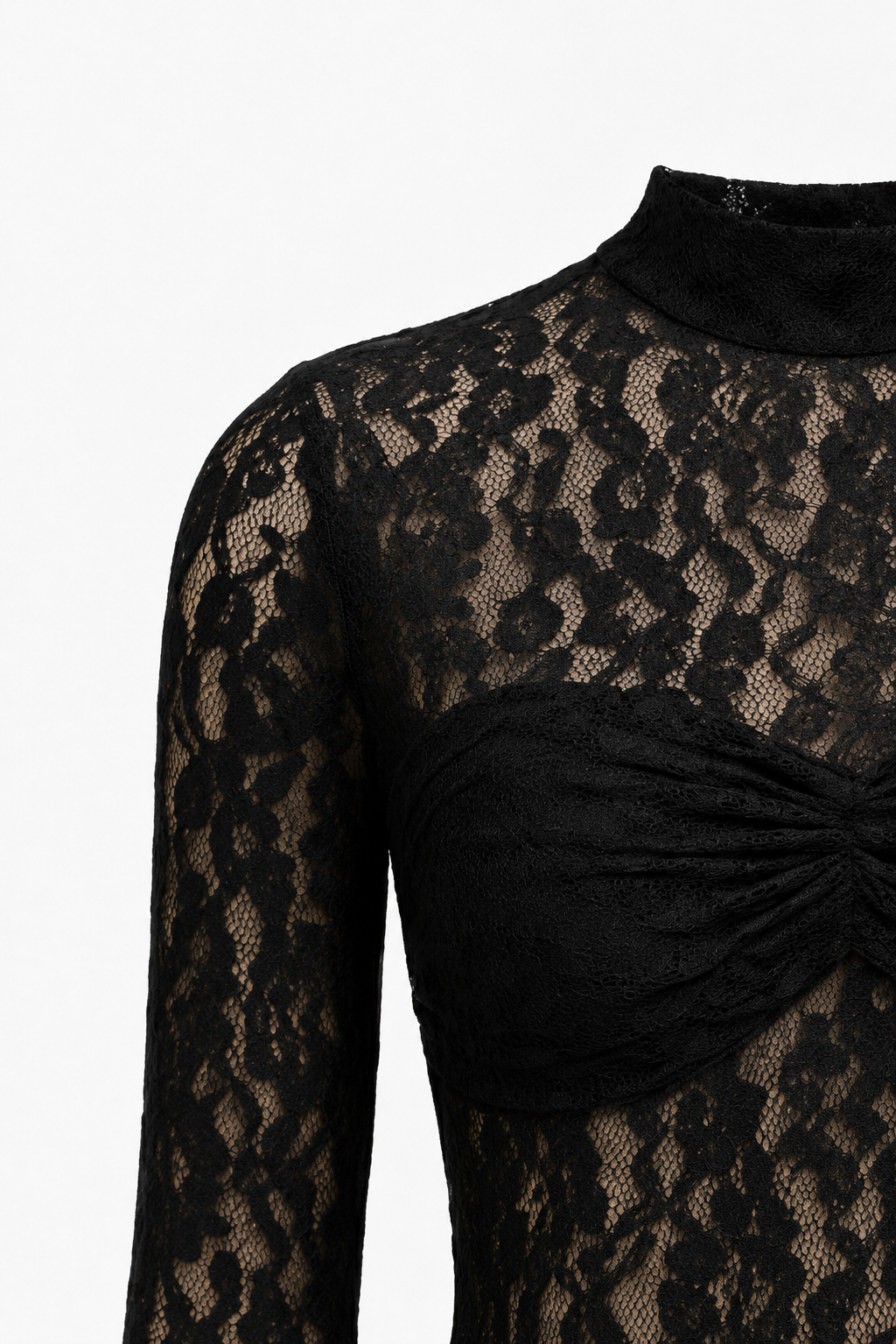 Willow Draped Long Sleeve Lace Mini Dress in Black