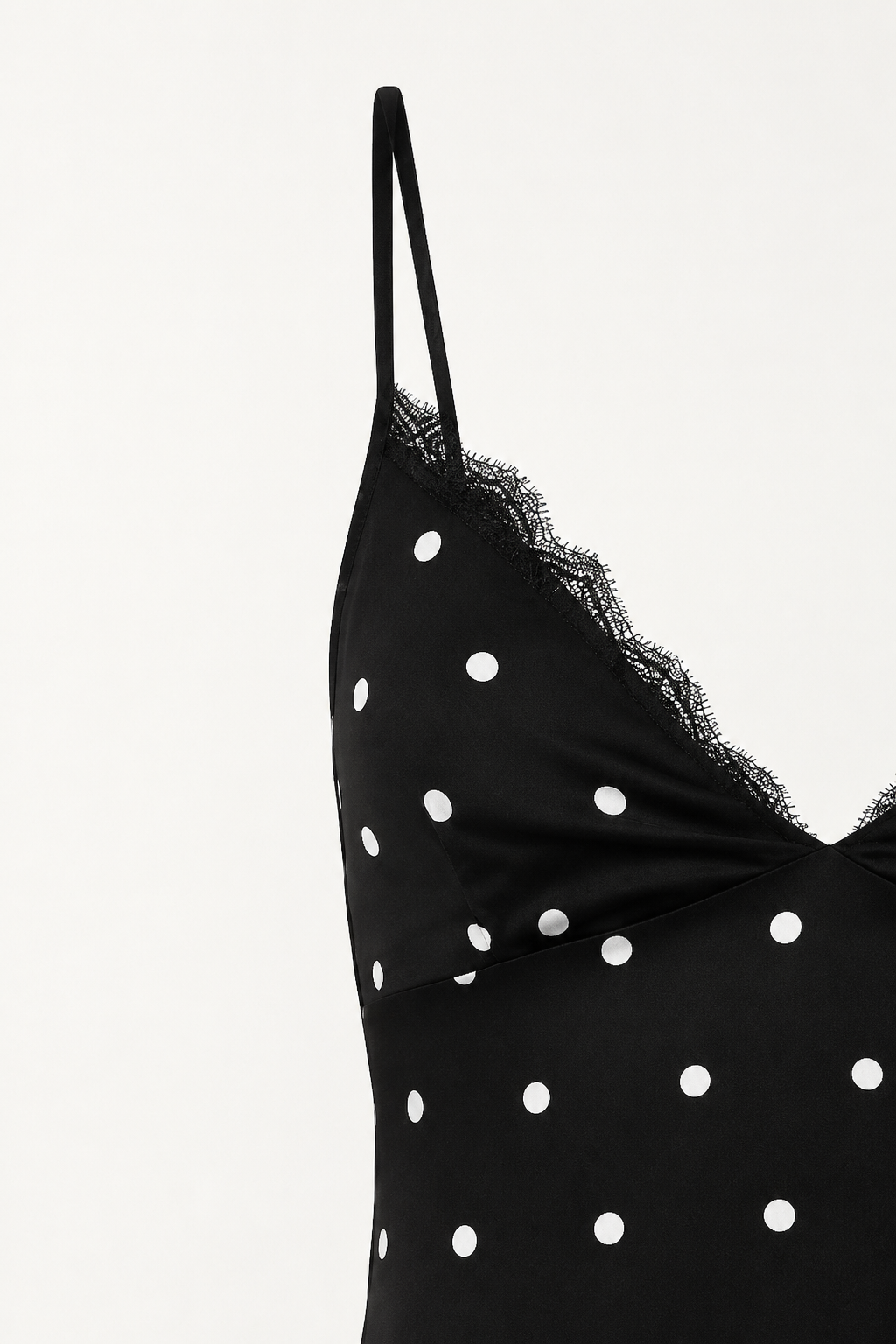 Mimi Polka Dot Satin Cami Mini Dress with Lace Trim