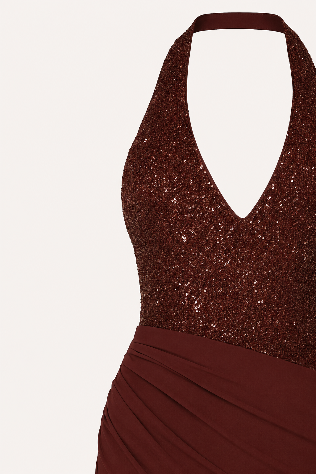 Rosetta Sequin Halter Bodycon Maxi Dress in Chestnut