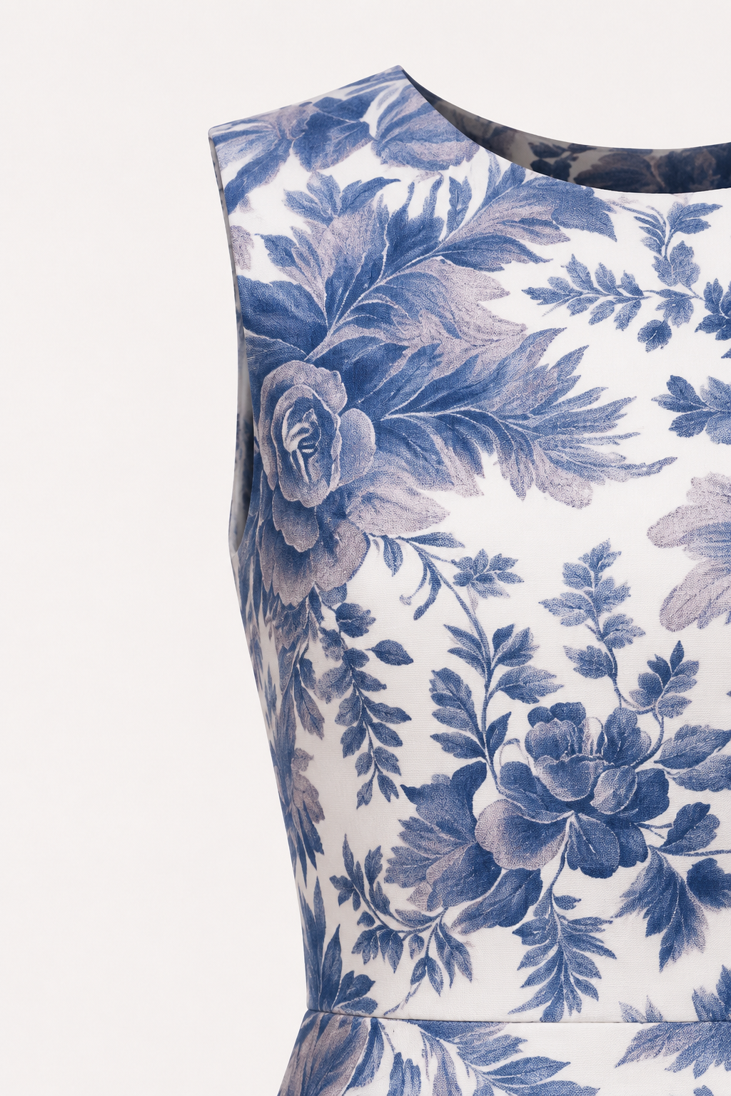 Audrey Round Neck Vintage Floral Midi Dress in Sky Blue