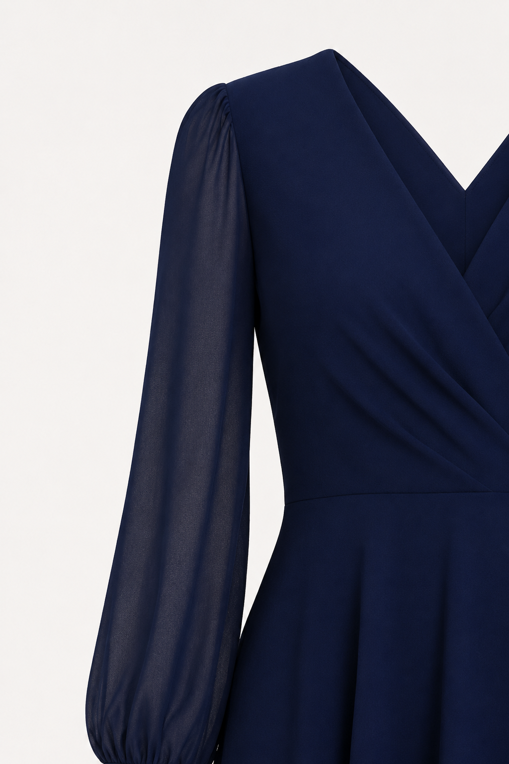 Leonie Sheer Mesh Sleeve V-Neck A-Line Midi Dress