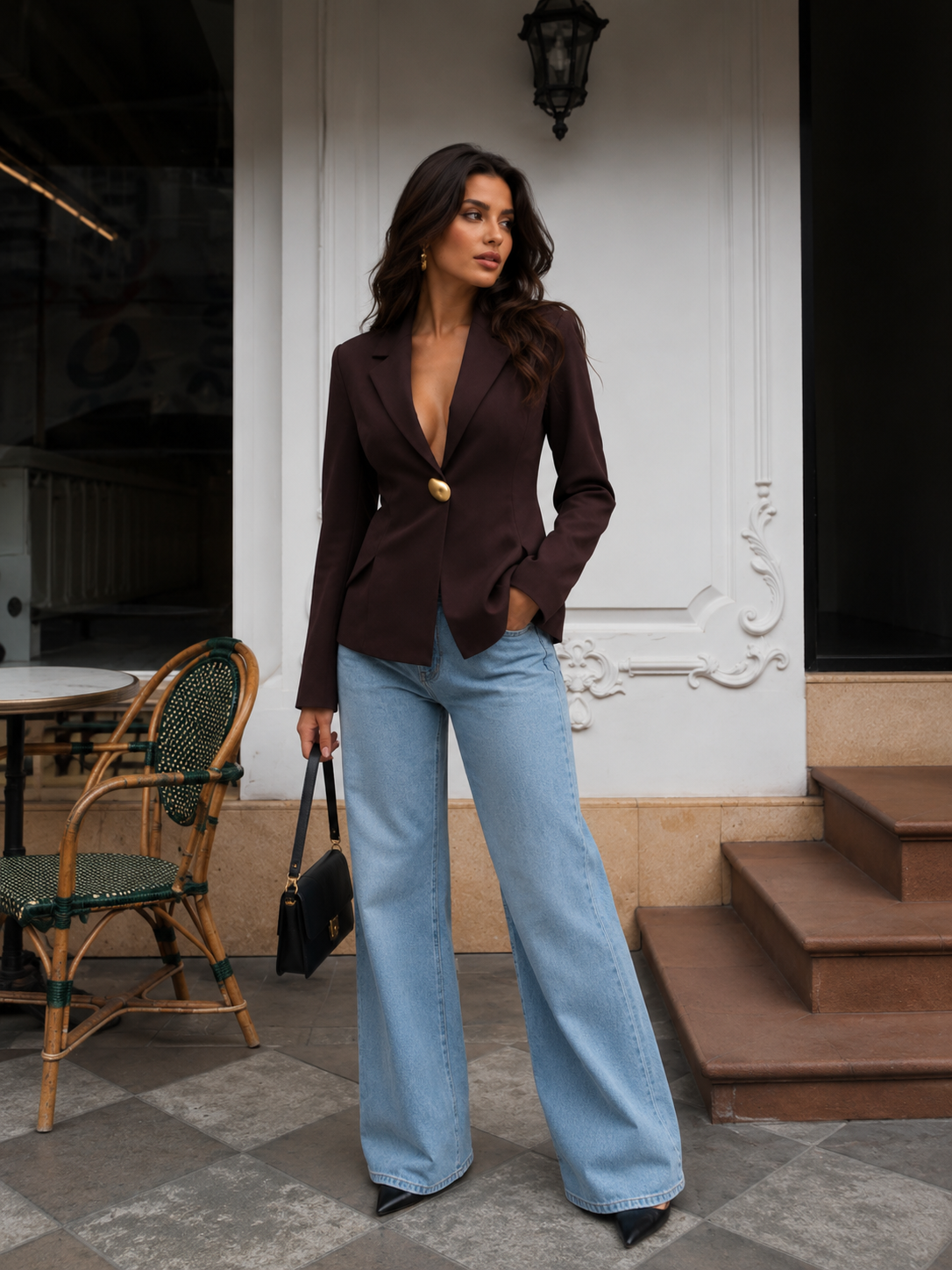 Hera Waist Cinching Single Button Blazer in Coffee