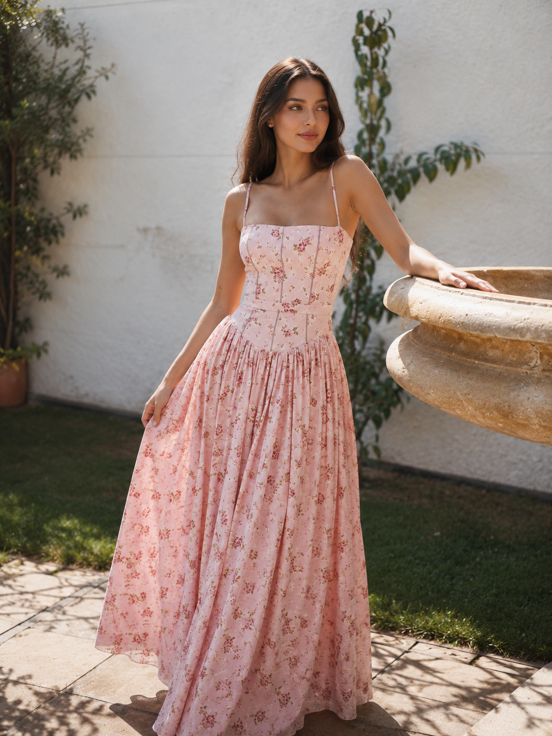 Dulcie Strappy Floral Print A-Line Midi Dress
