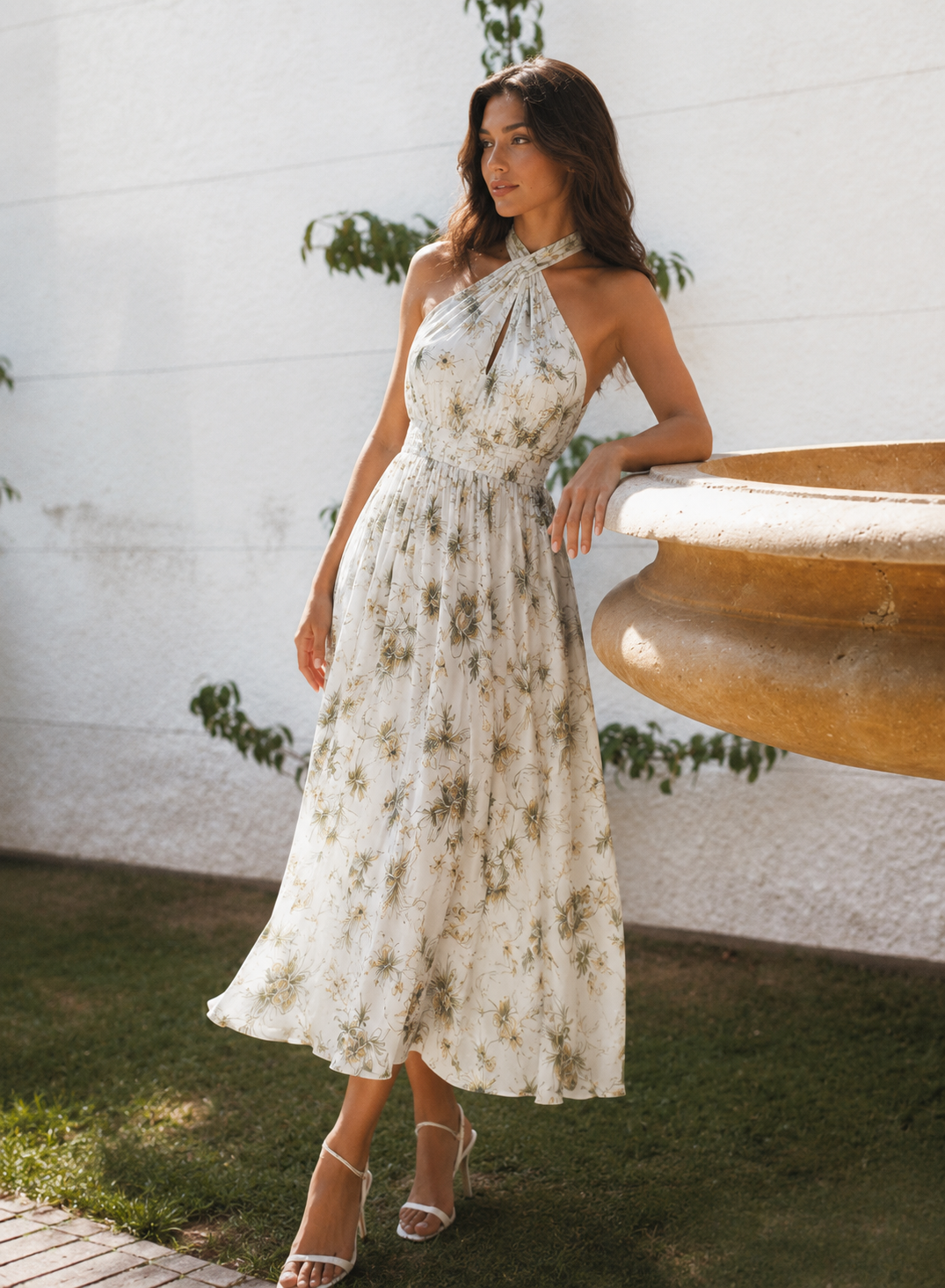 Posy Halter Neck Flowy Floral Chiffon Maxi Dress