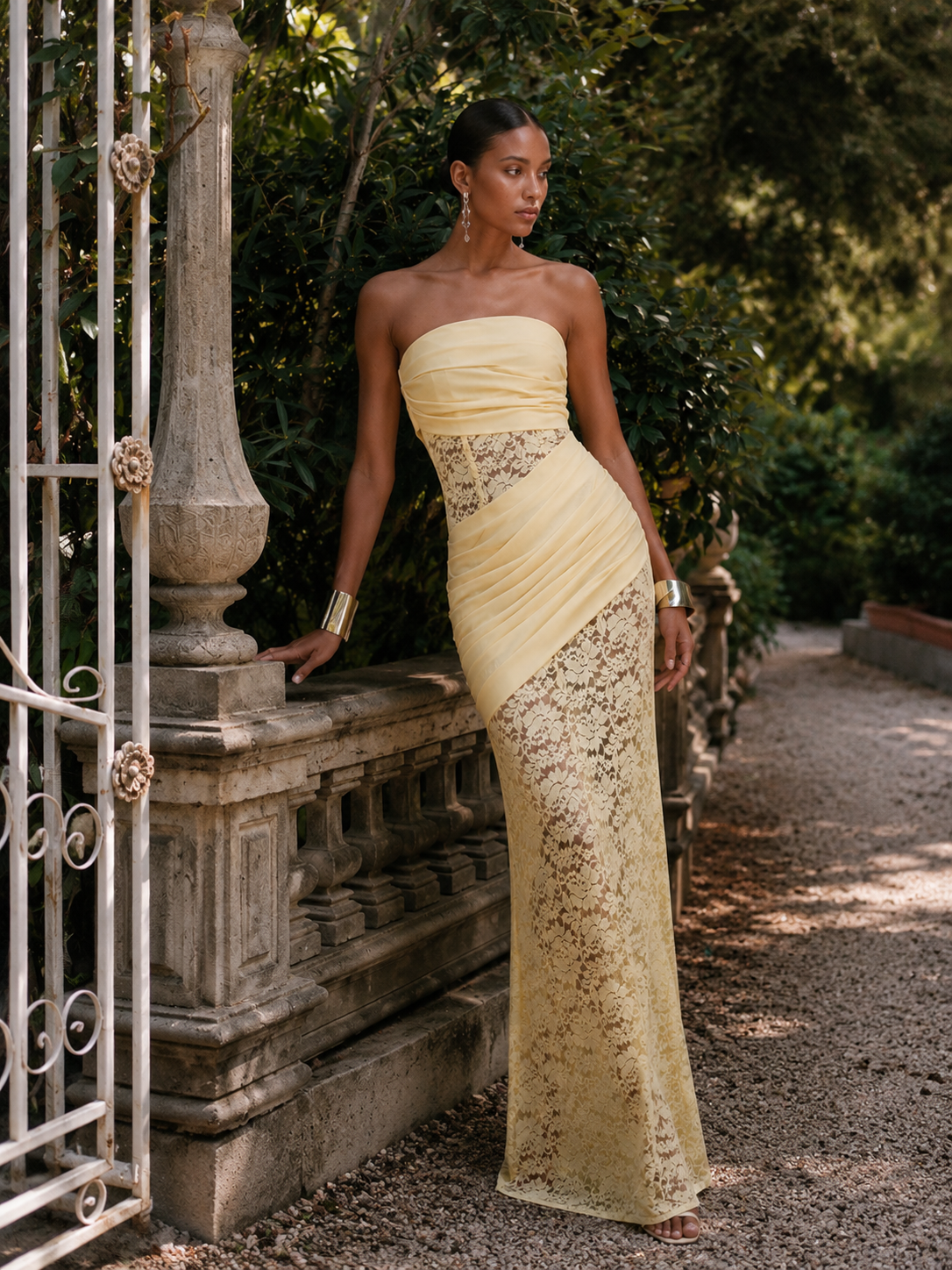 Araminta Strapless Lace High Slit Mermaid Maxi Dress