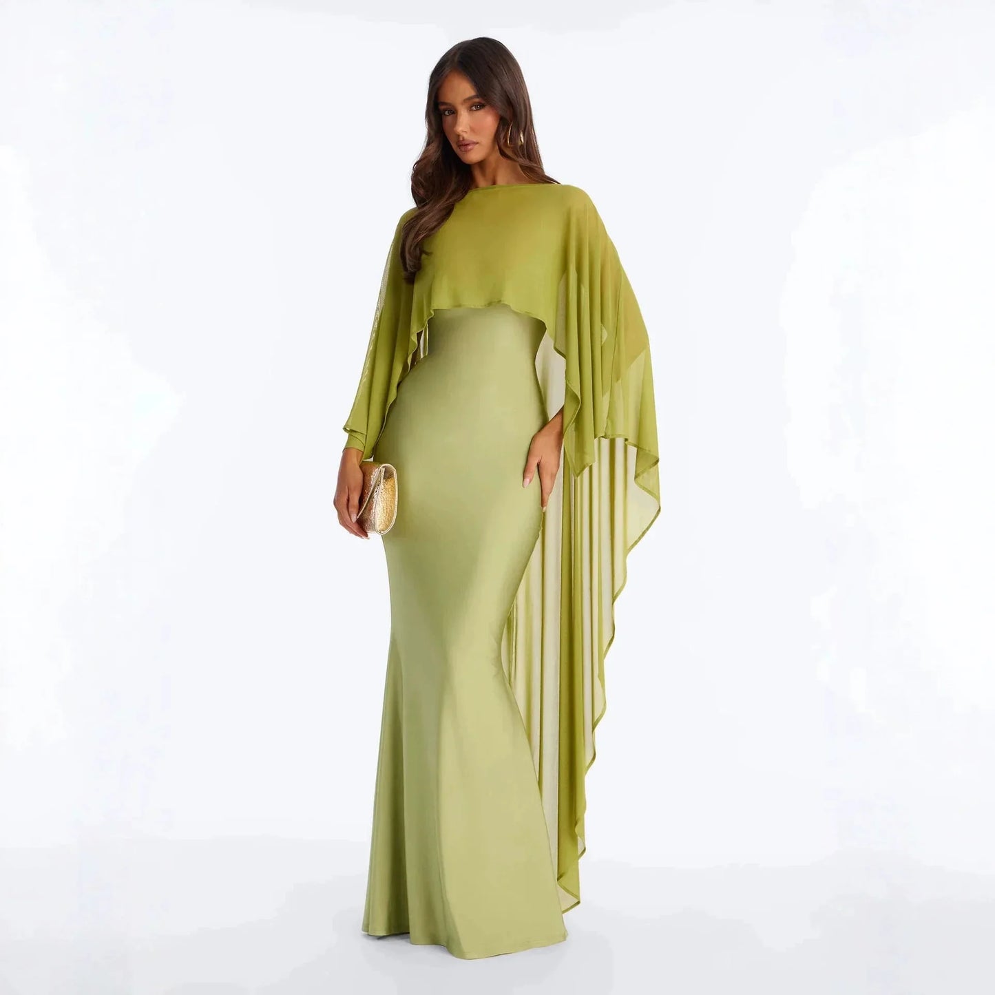 Lena Asymmetric Draped Shawl Detail Maxi Dress