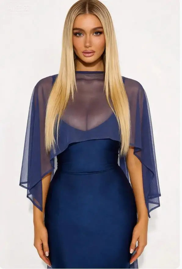 Lena Asymmetric Draped Shawl Detail Maxi Dress
