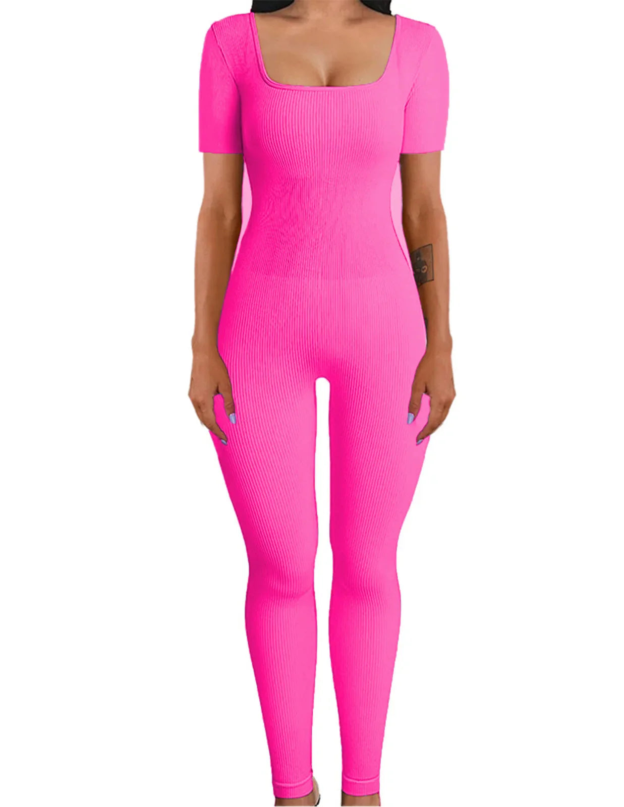 Yara Square Neck Seamless Stretch Pencil Jumpsuit