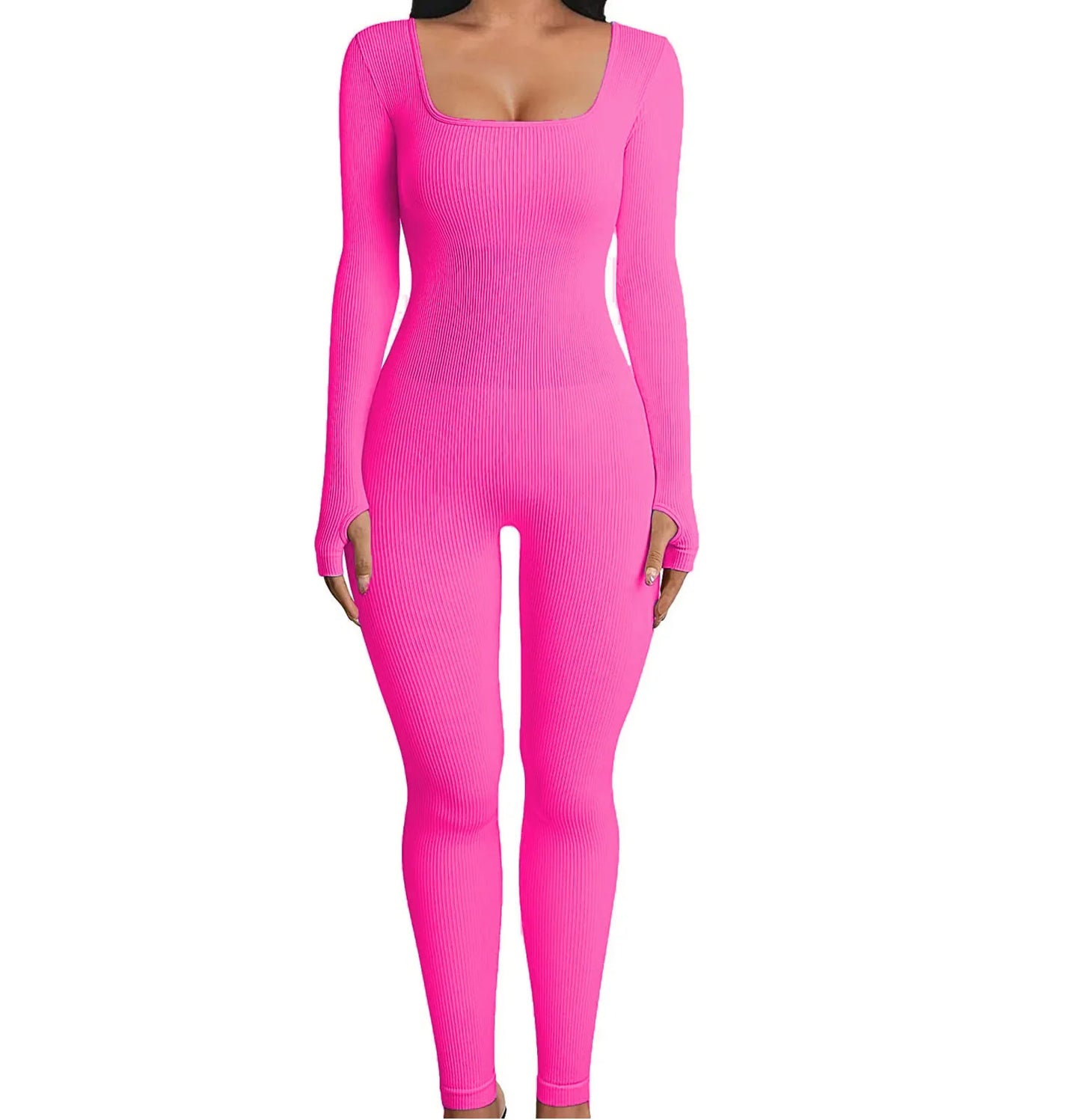 Yara Square Neck Seamless Stretch Pencil Jumpsuit