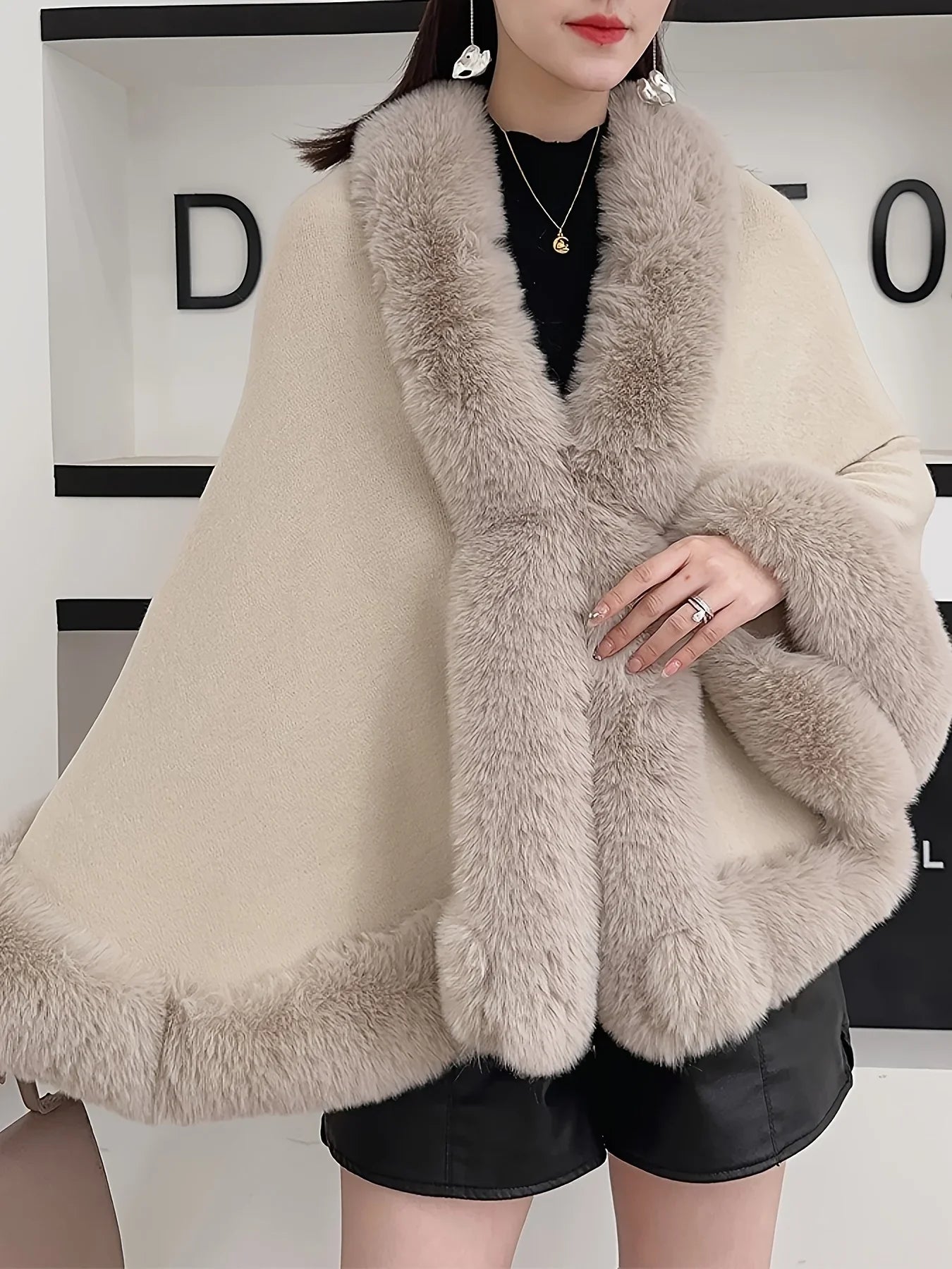 Bess Faux Fur Collar Batwing Sleeve Knit Cardigan