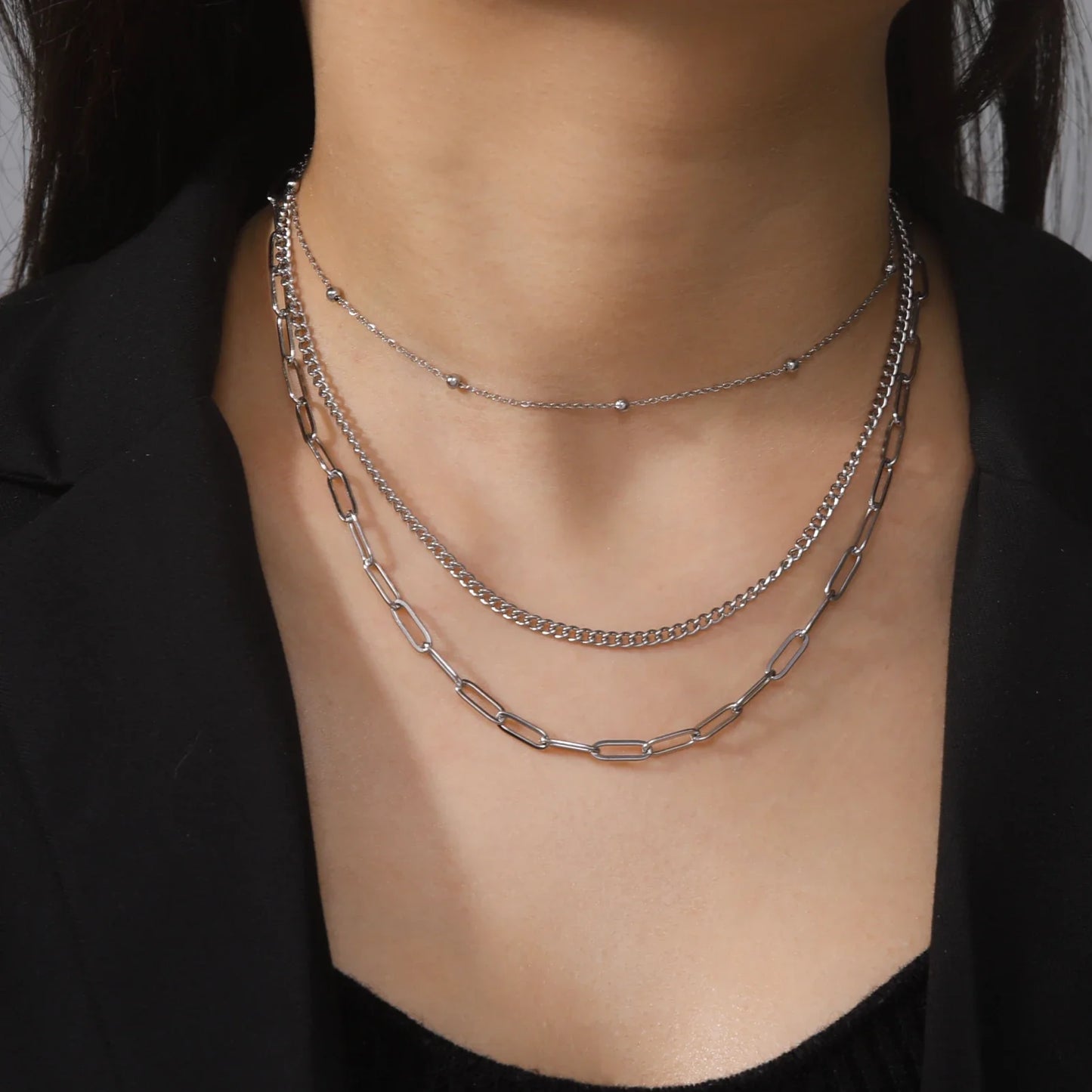 Lois Heart Lock Layered Stainless Steel Necklace