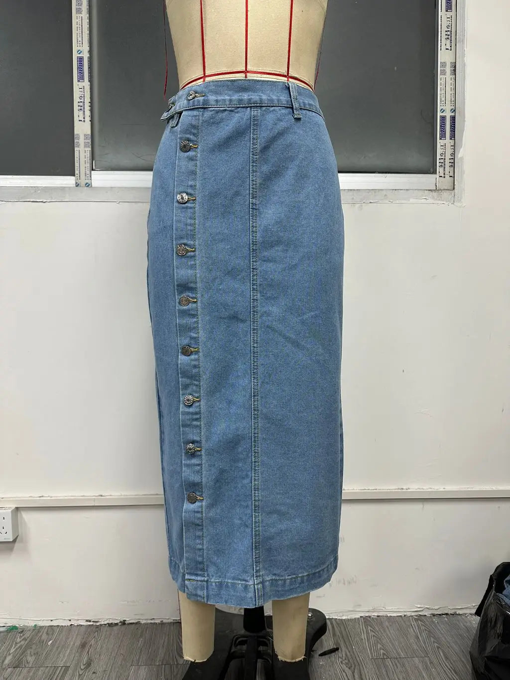 Billie High Waisted Straight Cut Denim Midi Skirt